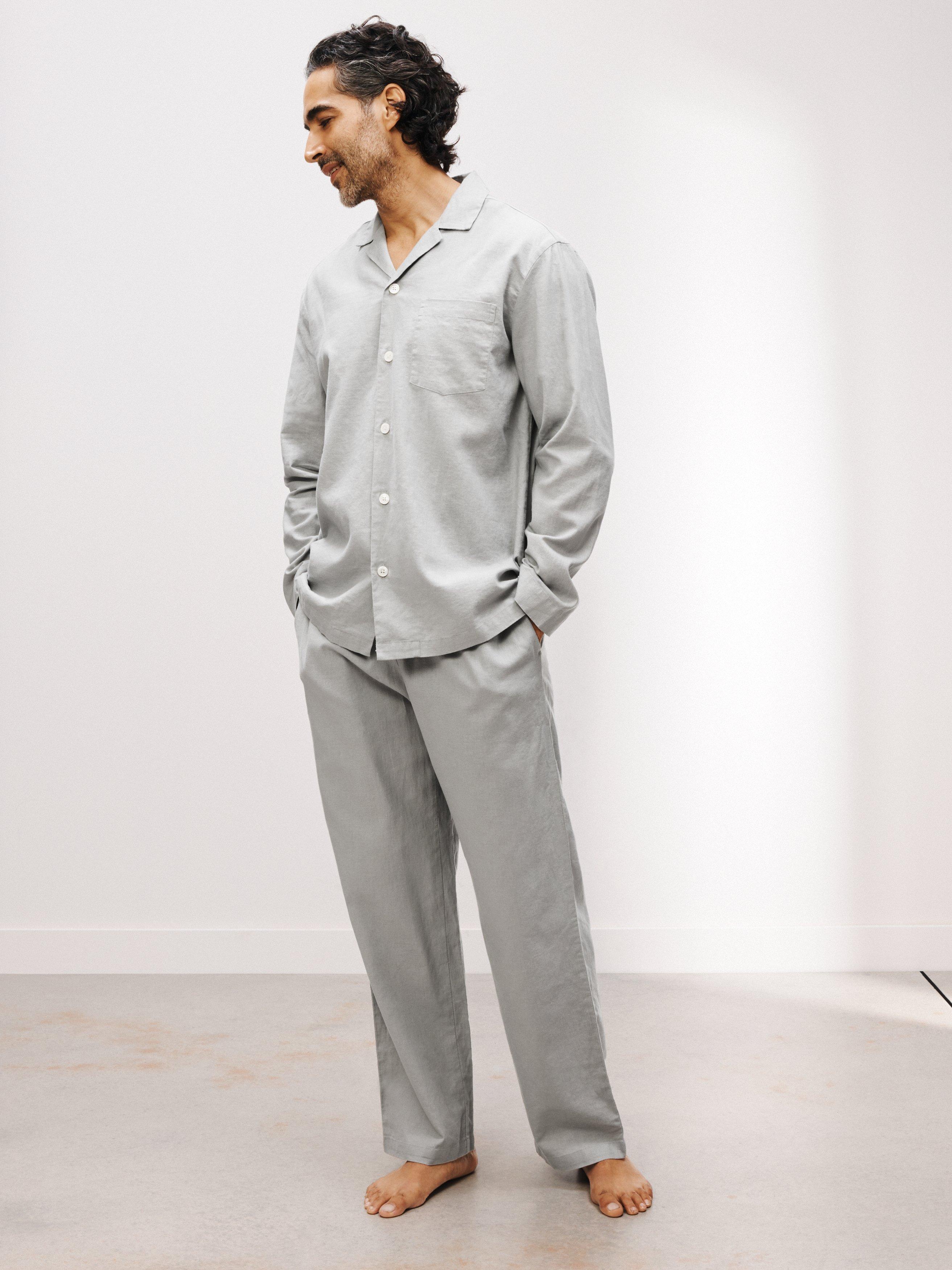John Lewis Linen Organic Cotton Blend Long Sleeve Pyjama Set, Grey