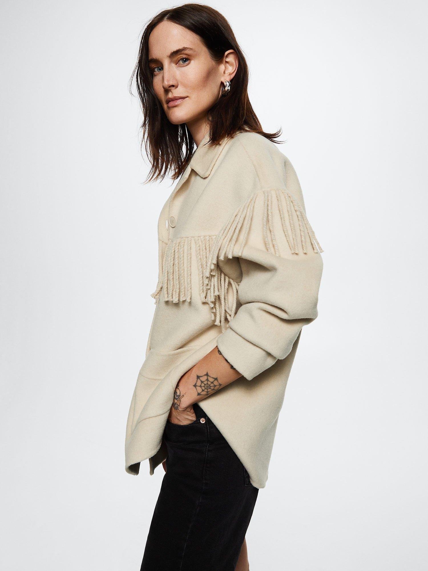 Mango Frida Fringe Detail Jacket, Light Beige