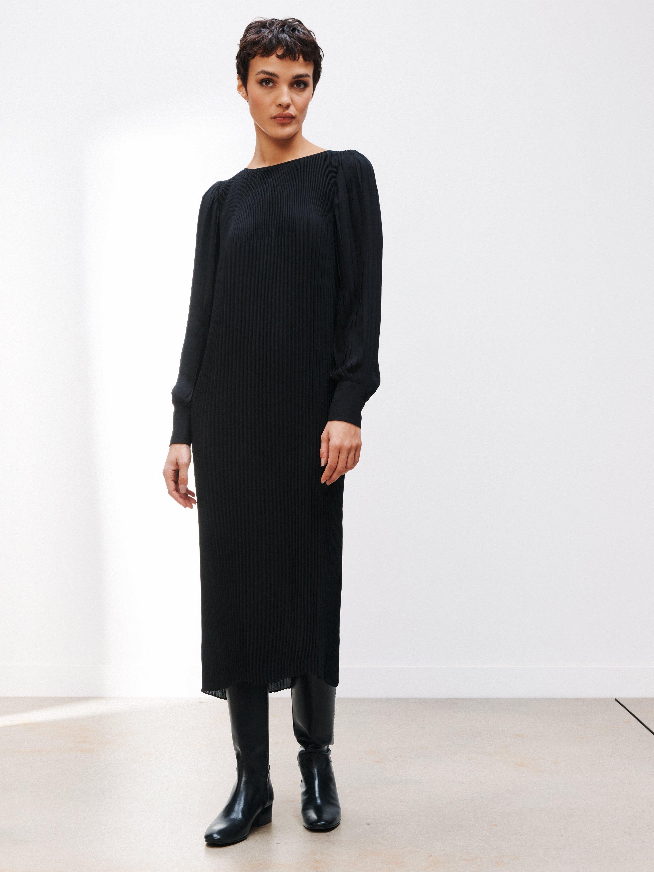 Kin Plain Pleated Straight Midi Dress, Black
