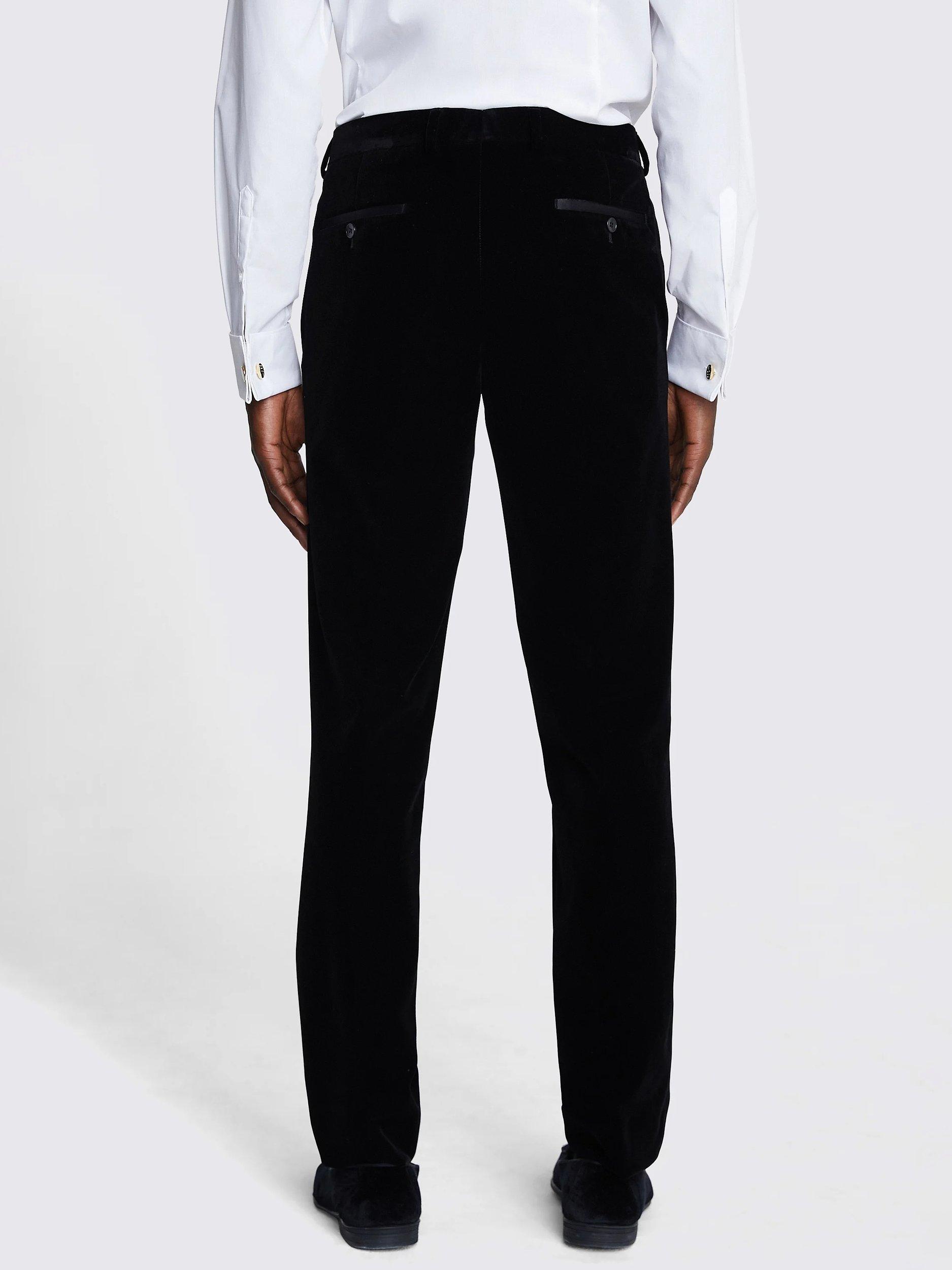 Product image 2 of 3, which shows Moss Slim Fit Velvet Dress Trousers, Black, 28S