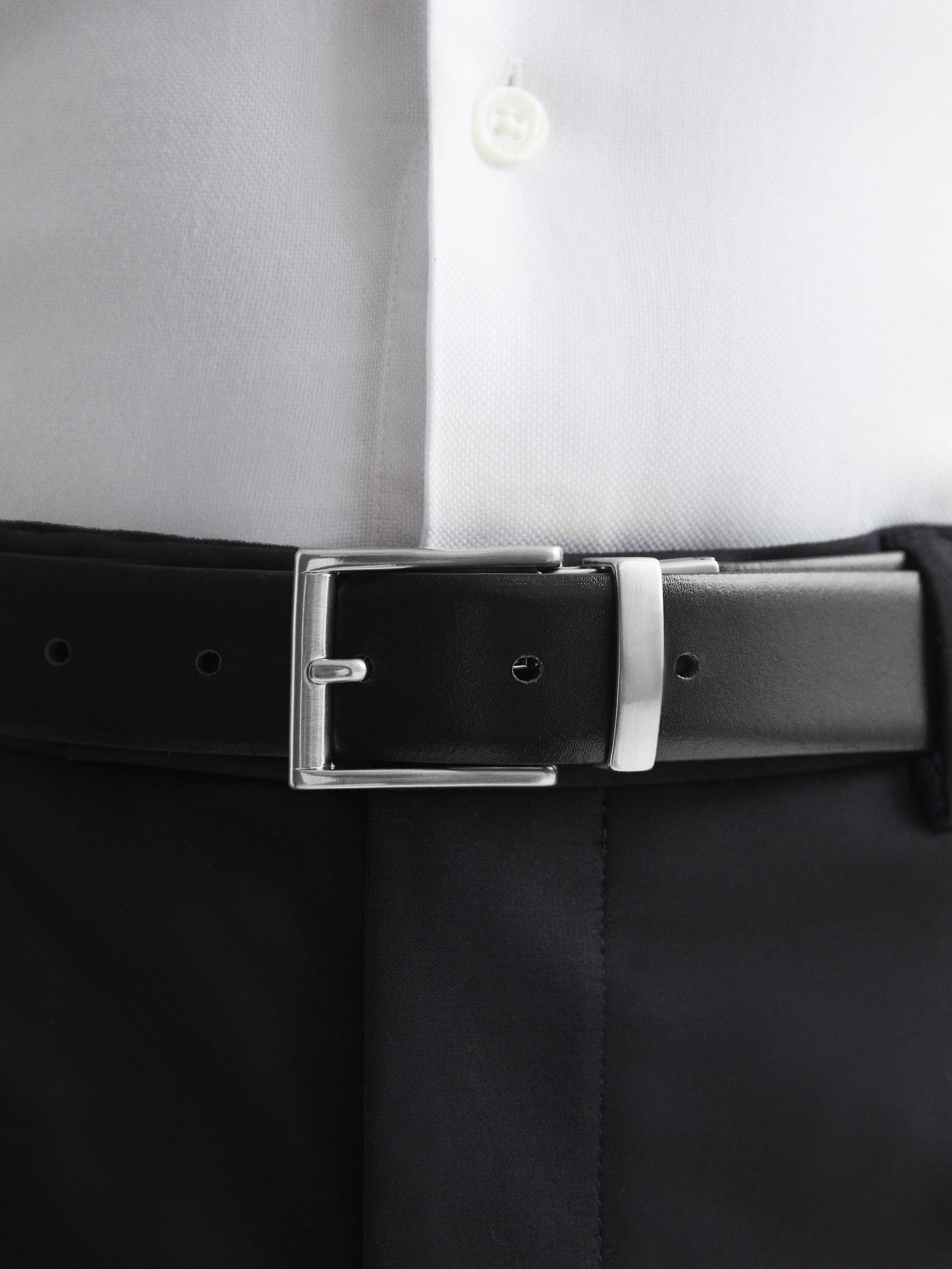 Product image 3 of 5, which shows Reiss Ricky Saffiano Leather Reversible Belt, Black, 28R