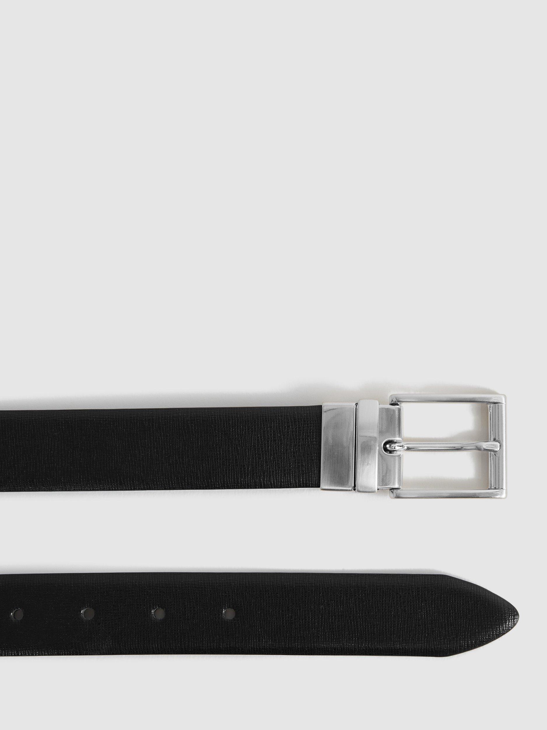 Product image 4 of 5, which shows Reiss Ricky Saffiano Leather Reversible Belt, Black, 28R