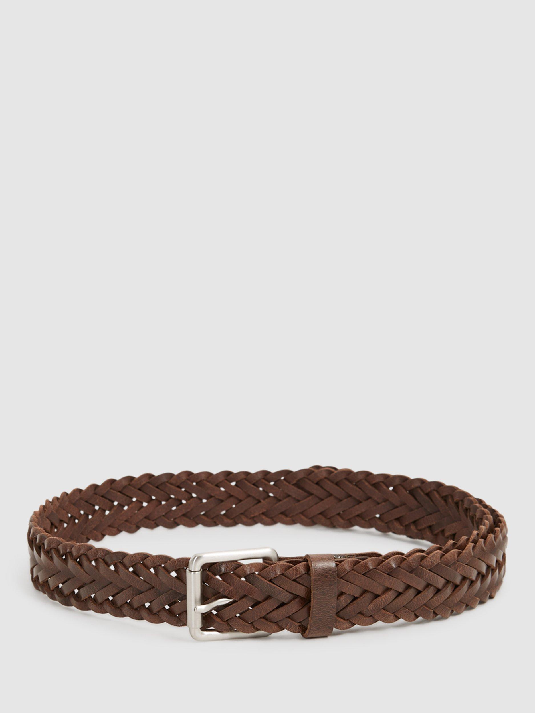 Reiss Carlton Braided Leather Belt Chocolate