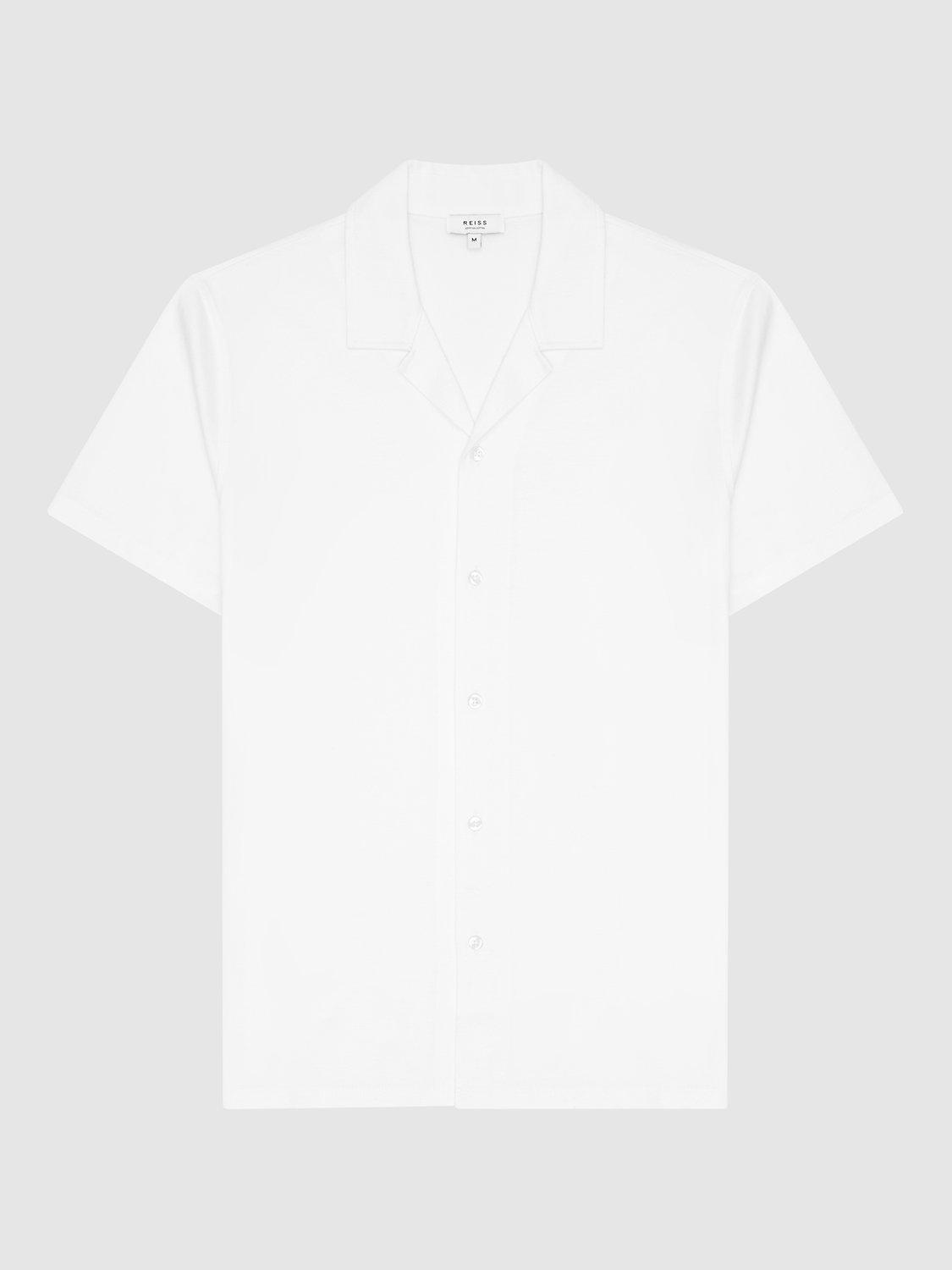 Reiss Caspa Cuban Collar Short Sleeve Shirt, White, XS