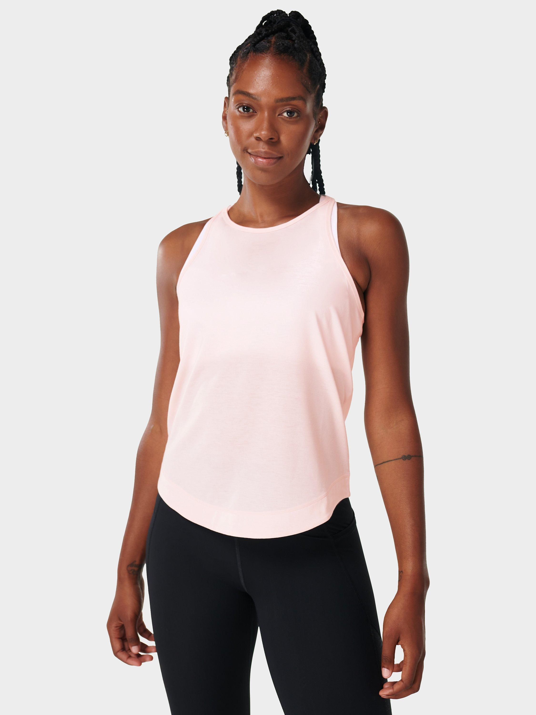 Sweaty Betty Breezy Racer Back Tank Top, White, Tulle Pink, M