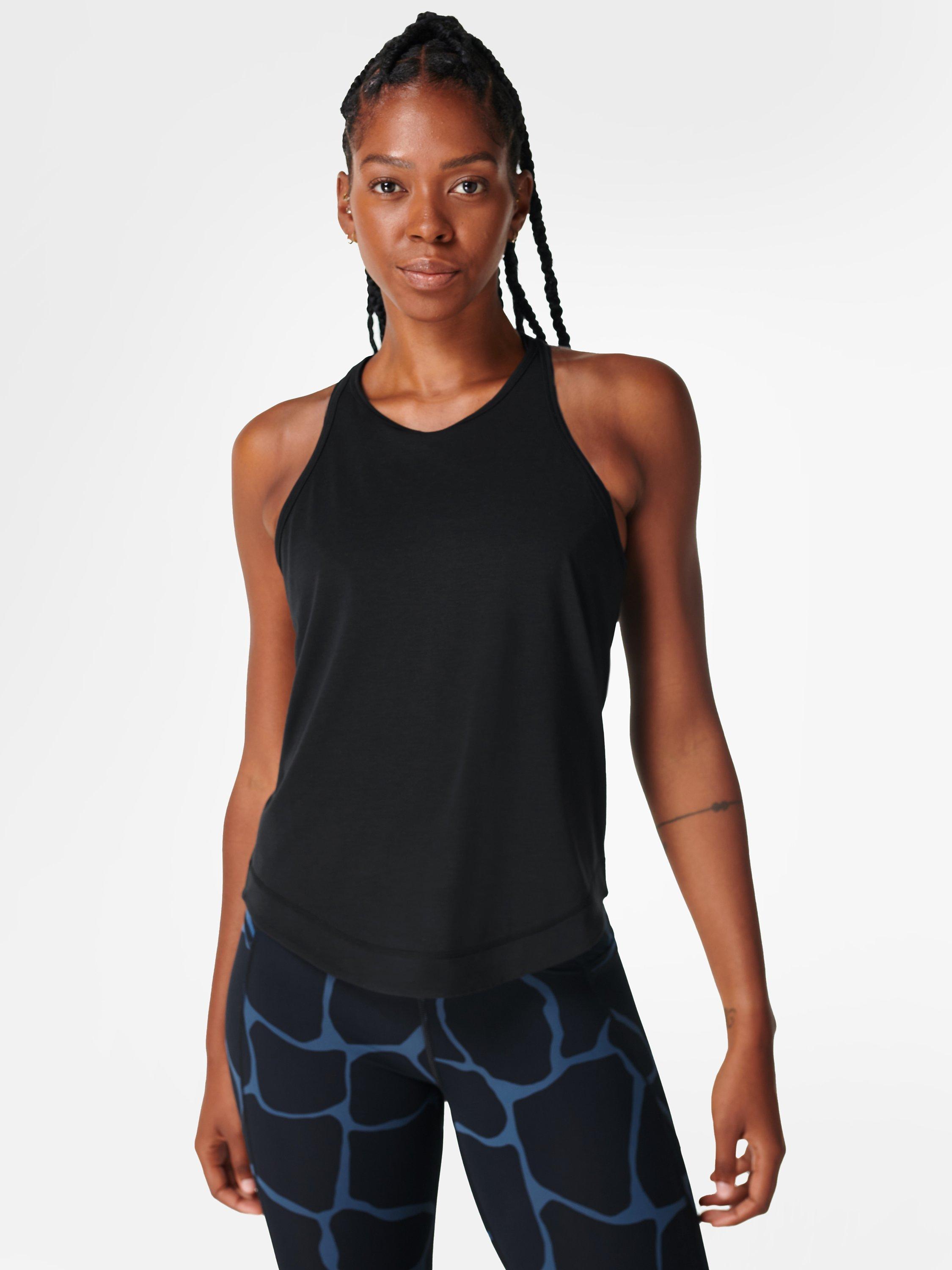 Sweaty Betty Breezy Racer Back Tank Top, White, Black