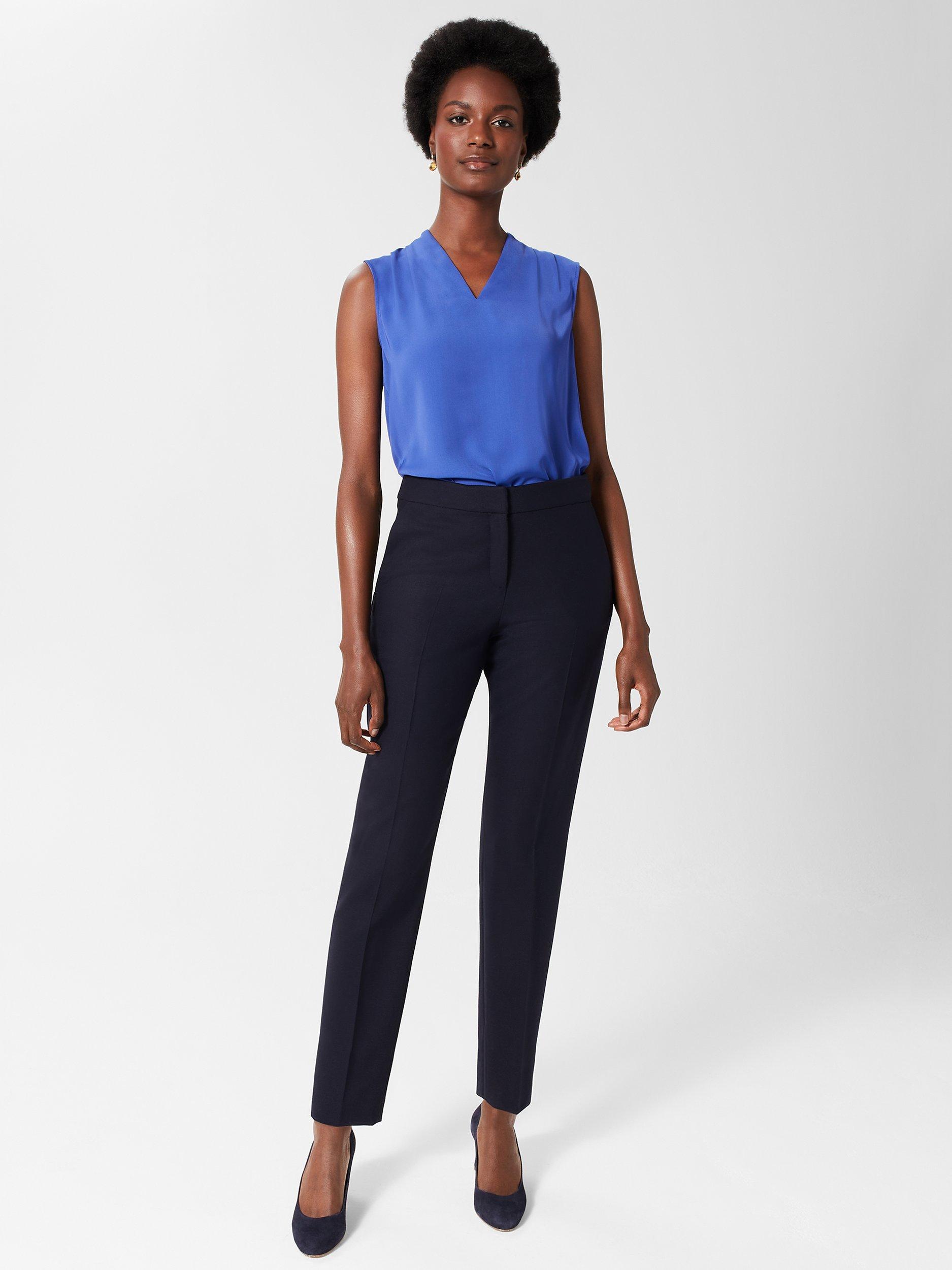 Product image 1 of 5, which shows Hobbs Gael Wool Blend Tapered Trousers, Navy, 10