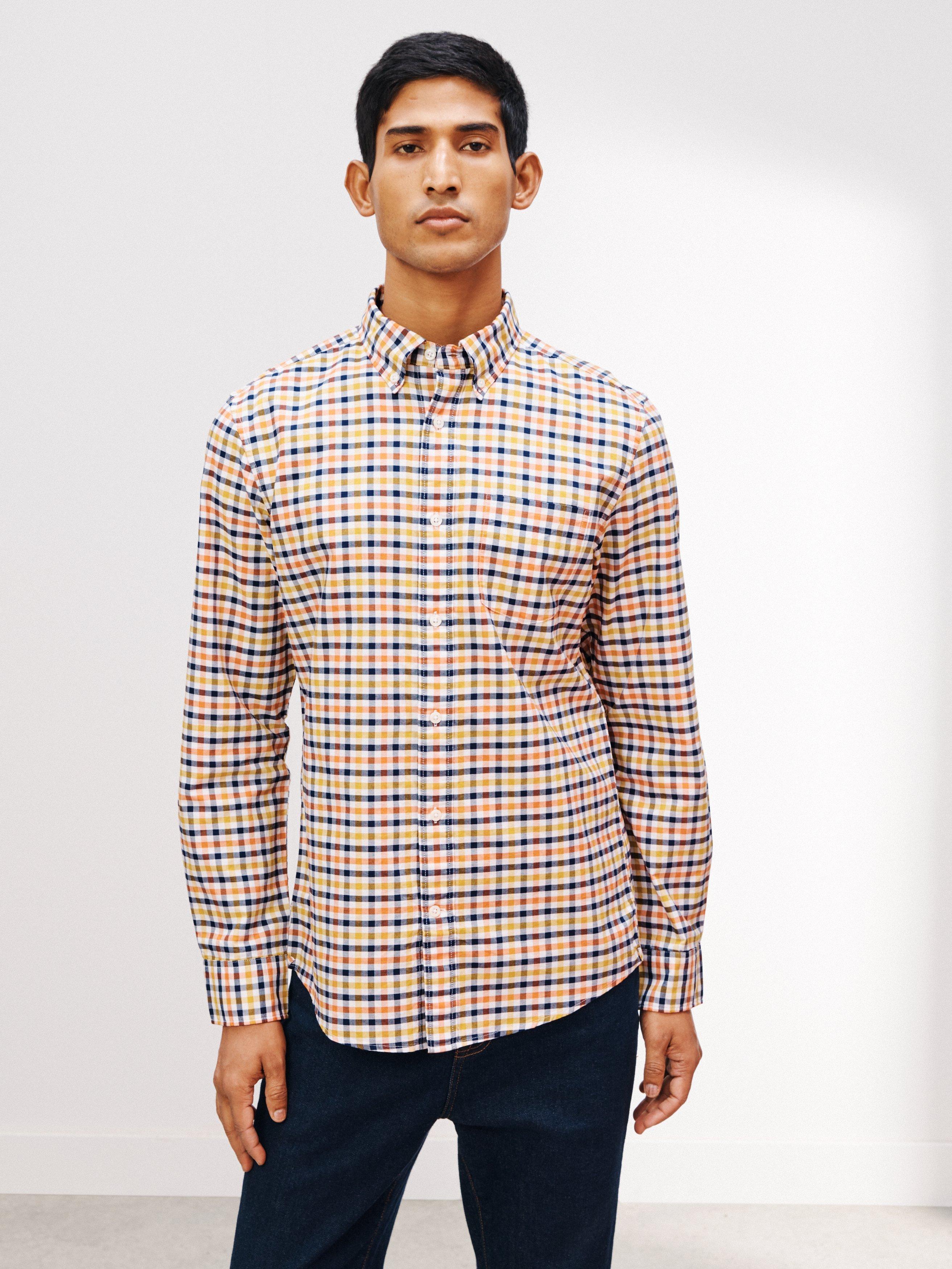 John Lewis Regular Fit Gingham Check Long Sleeve Shirt, Yellow