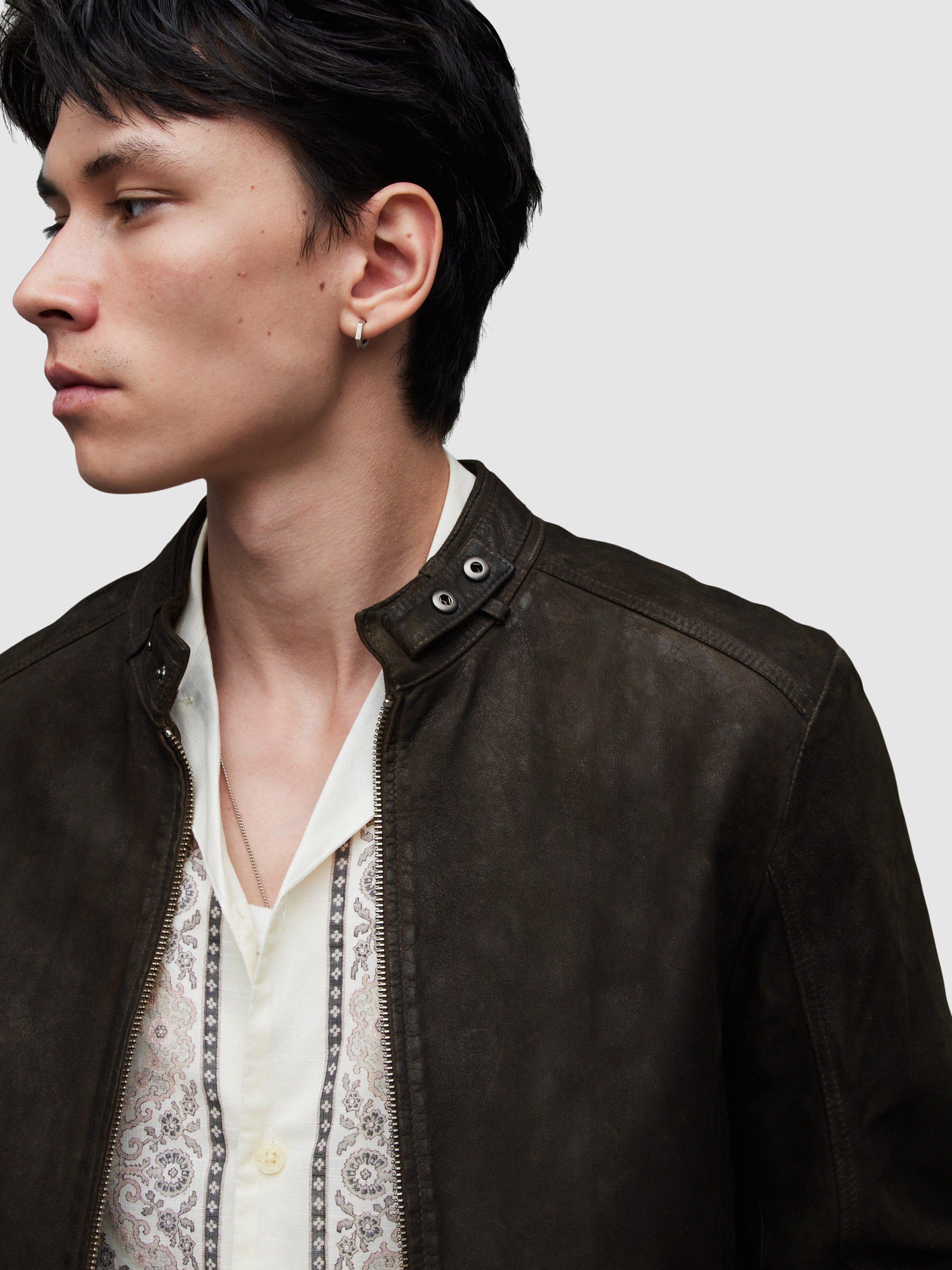 AllSaints Cora Leather Jacket, Anthracite Grey, XS