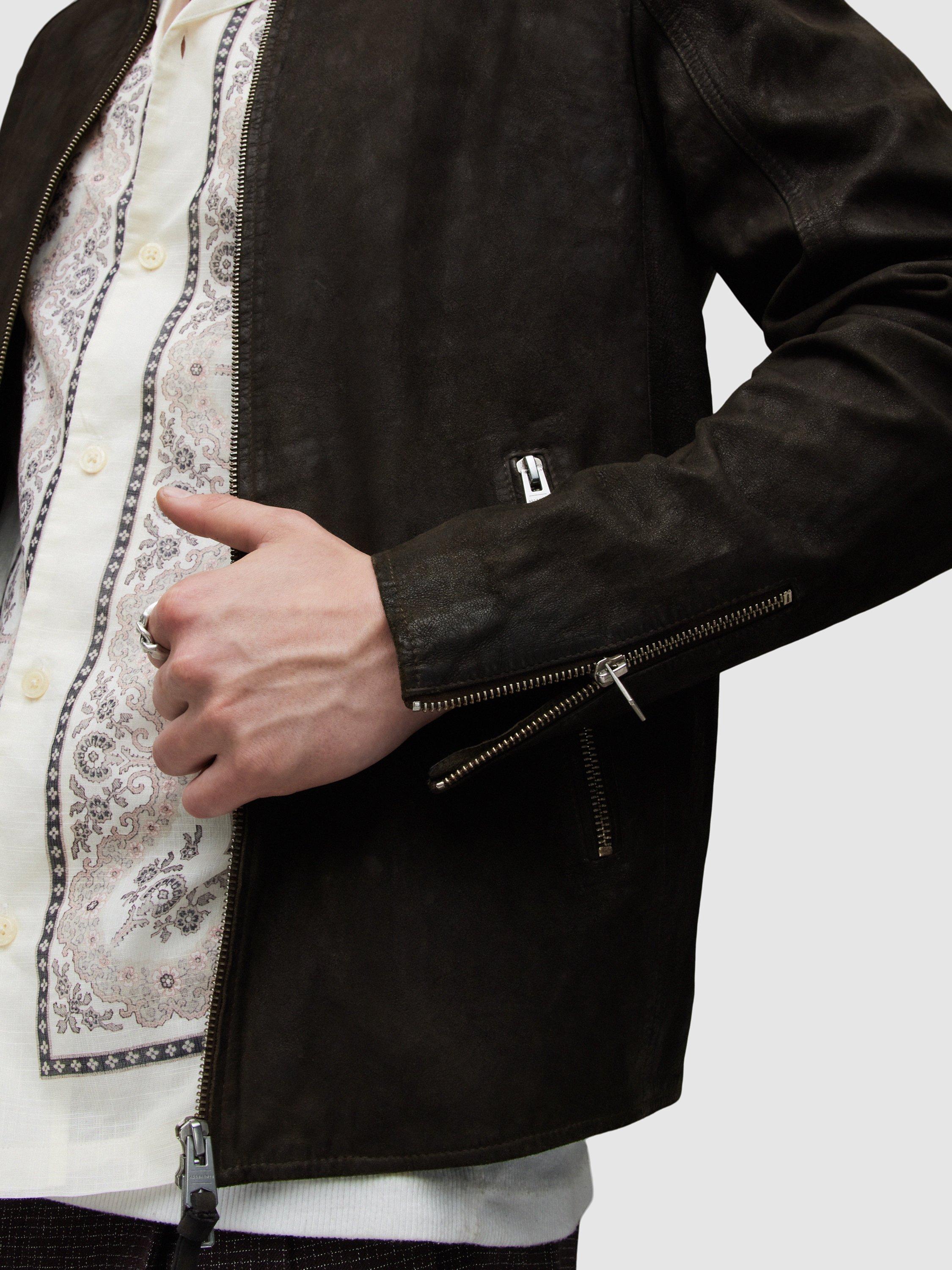 AllSaints Cora Leather Jacket, Anthracite Grey, XS