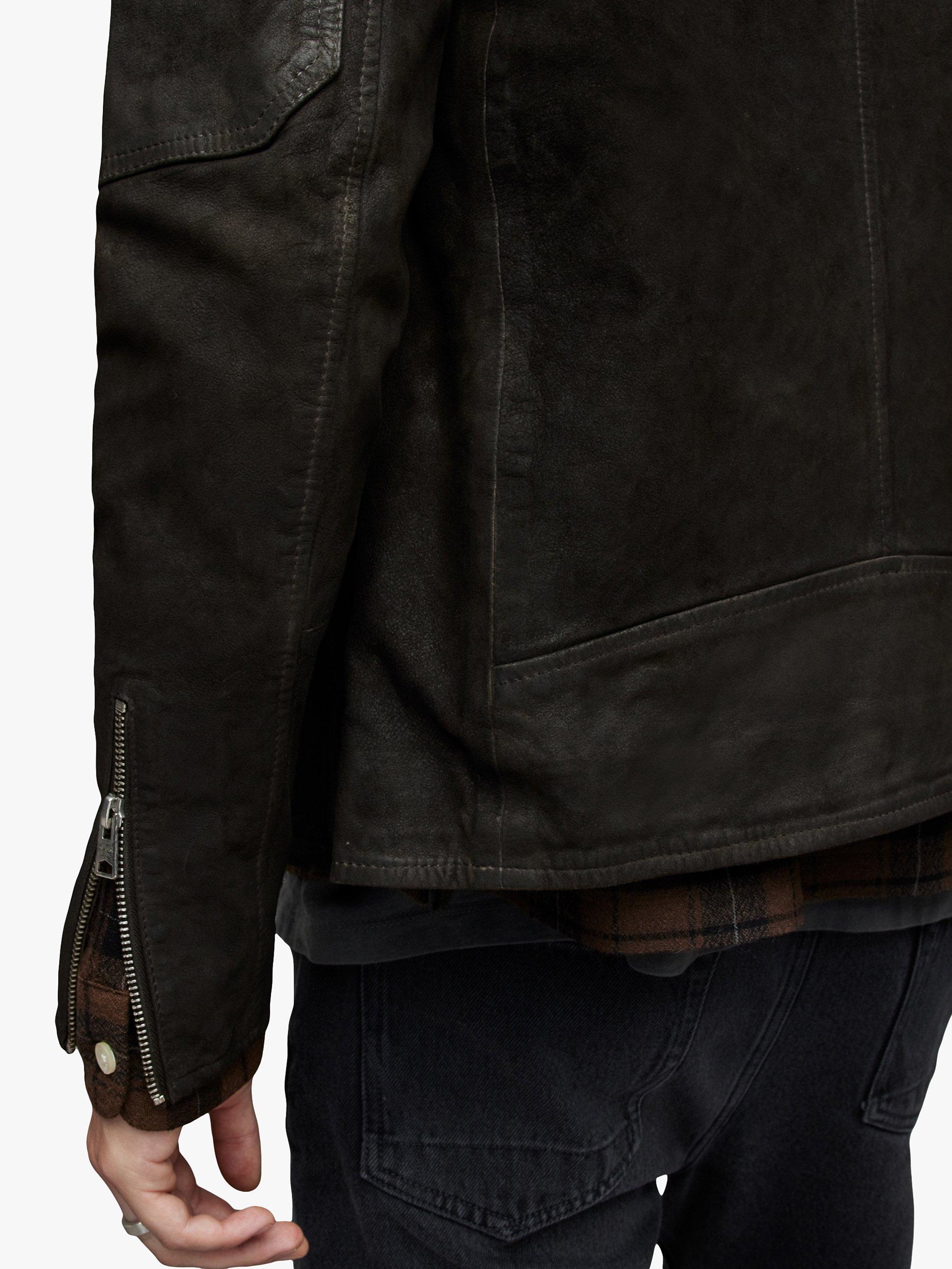 AllSaints Cora Leather Jacket, Anthracite Grey, XS