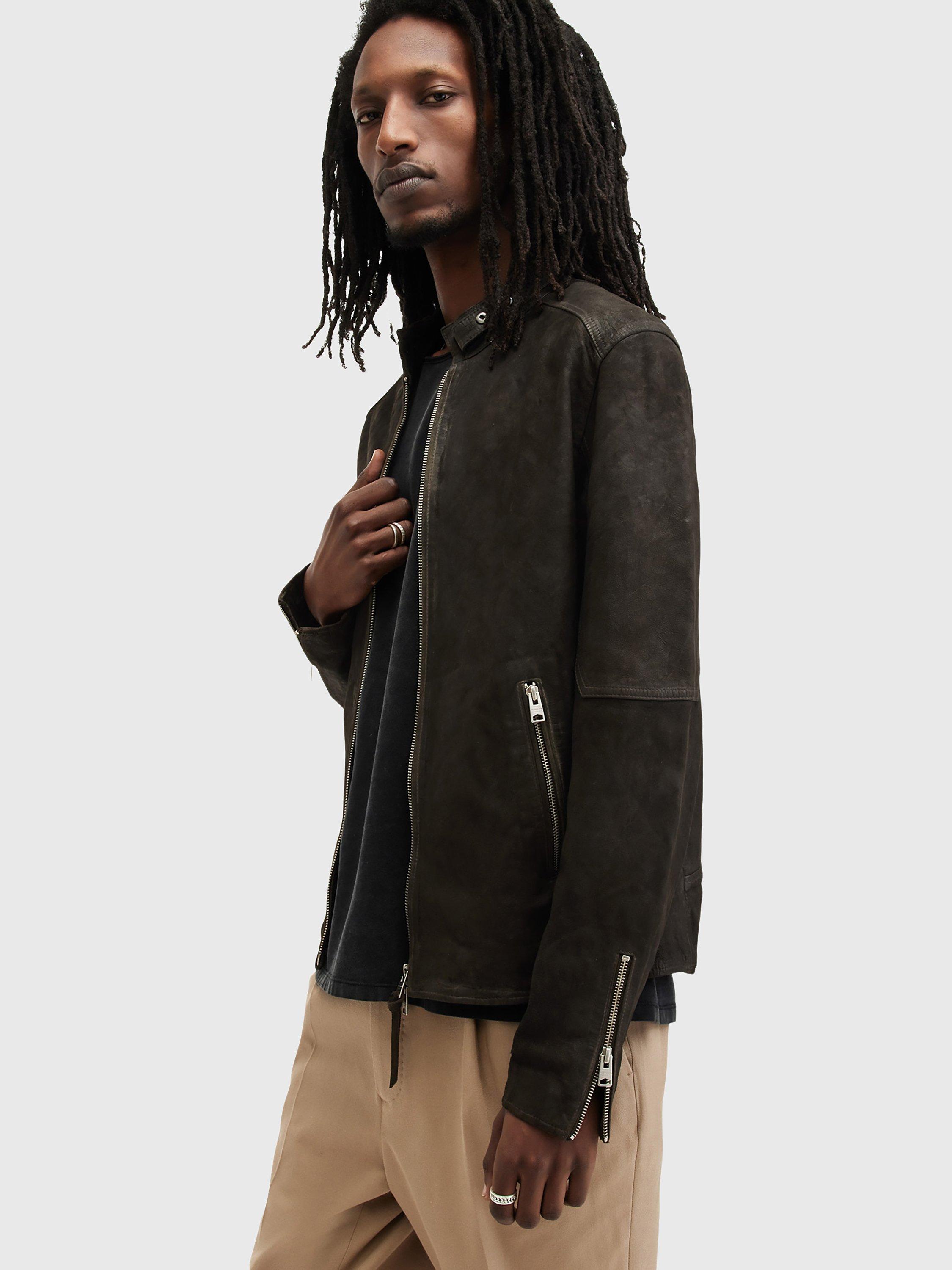 AllSaints Cora Leather Jacket, Anthracite Grey, XS