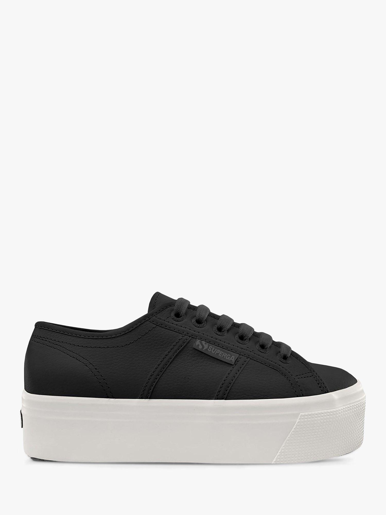 Superga 2790 Tumbled Leather Flatform Trainers, Black