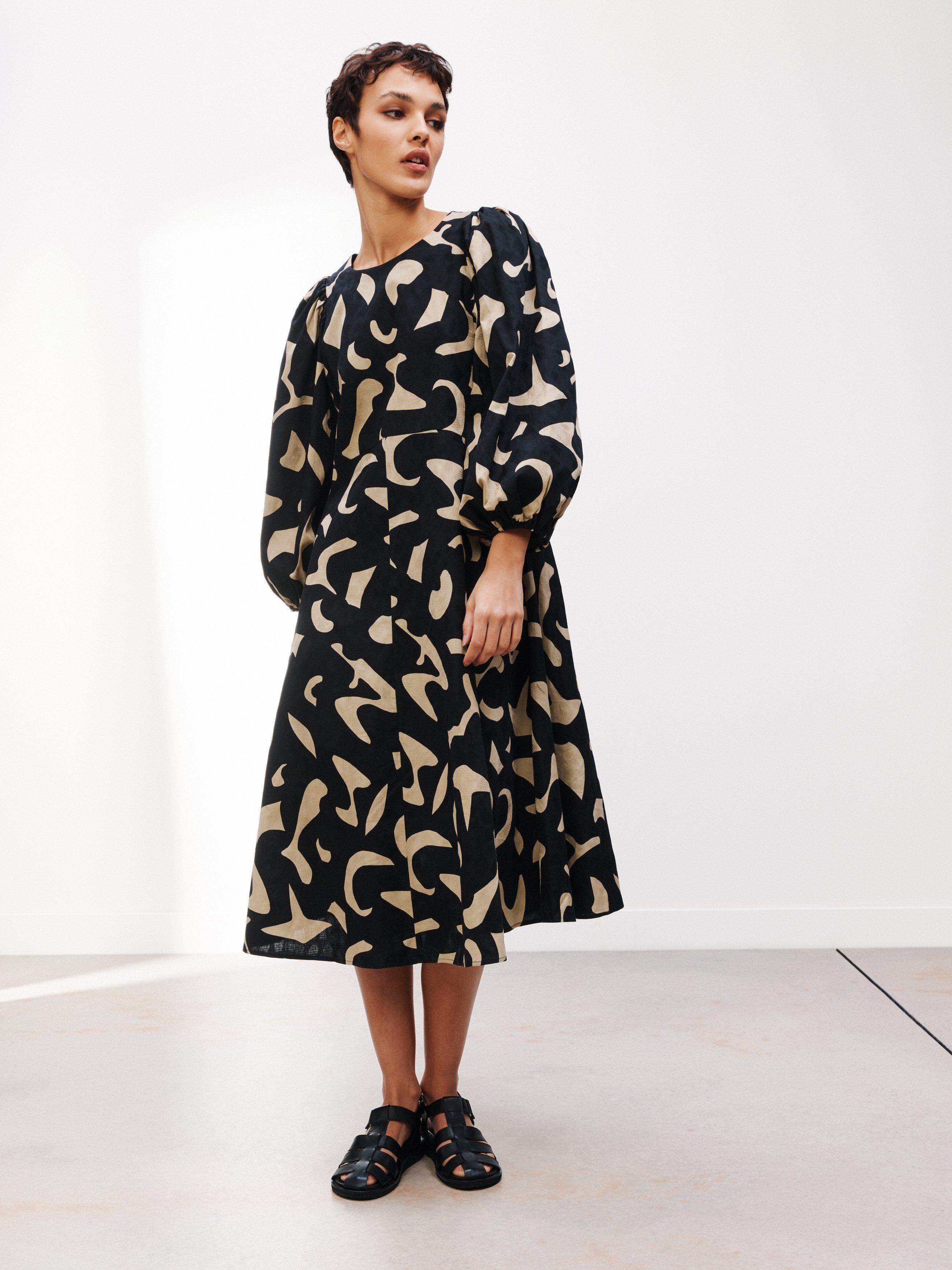 Kin Abstract Jacquard Print Dress, Black/Silver Mink