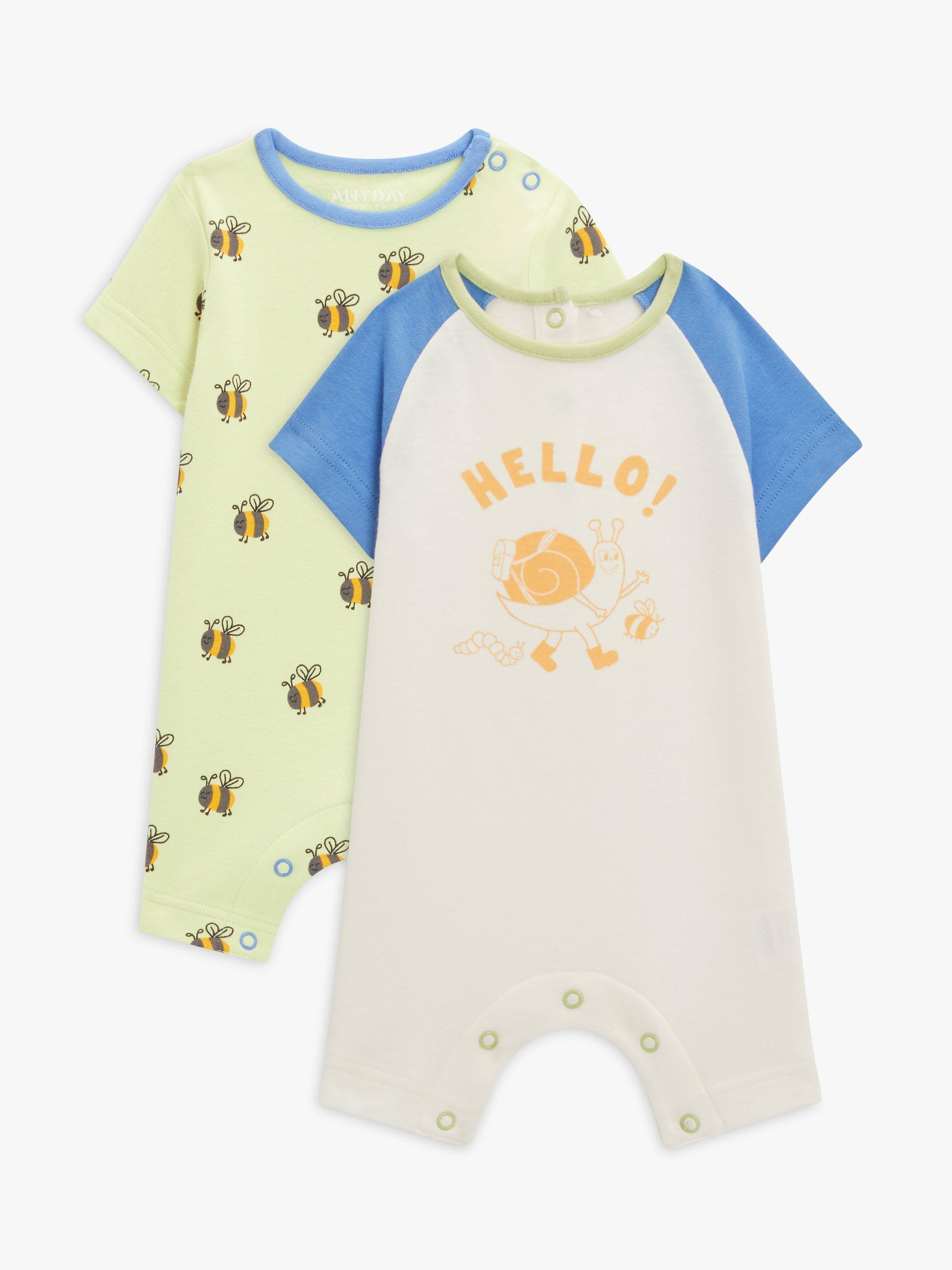 John Lewis ANYDAY Baby Hello Bee Short Romper, Pack of 2, Multi