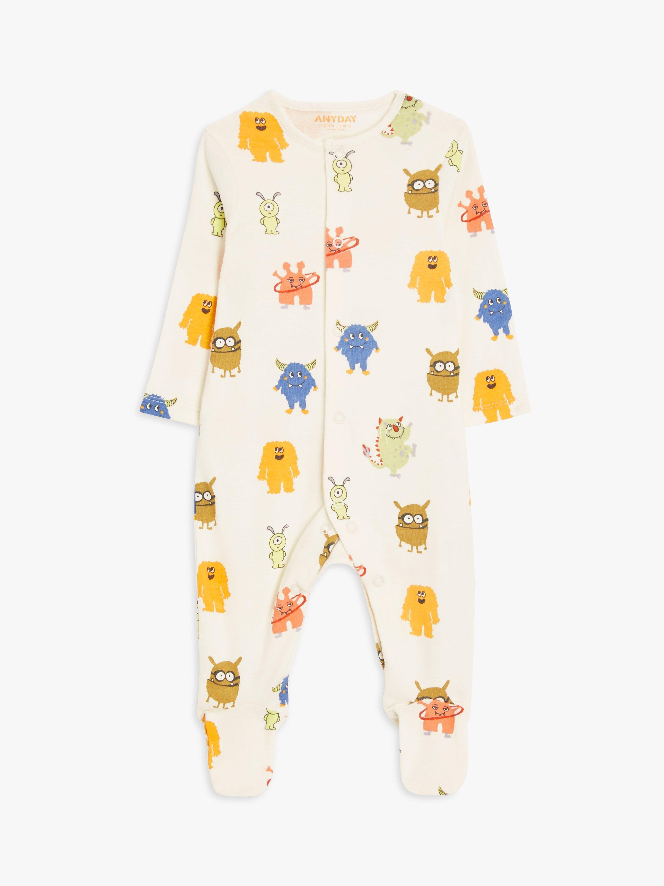 John Lewis ANYDAY Baby Monsters Sleepsuit, White/Multi