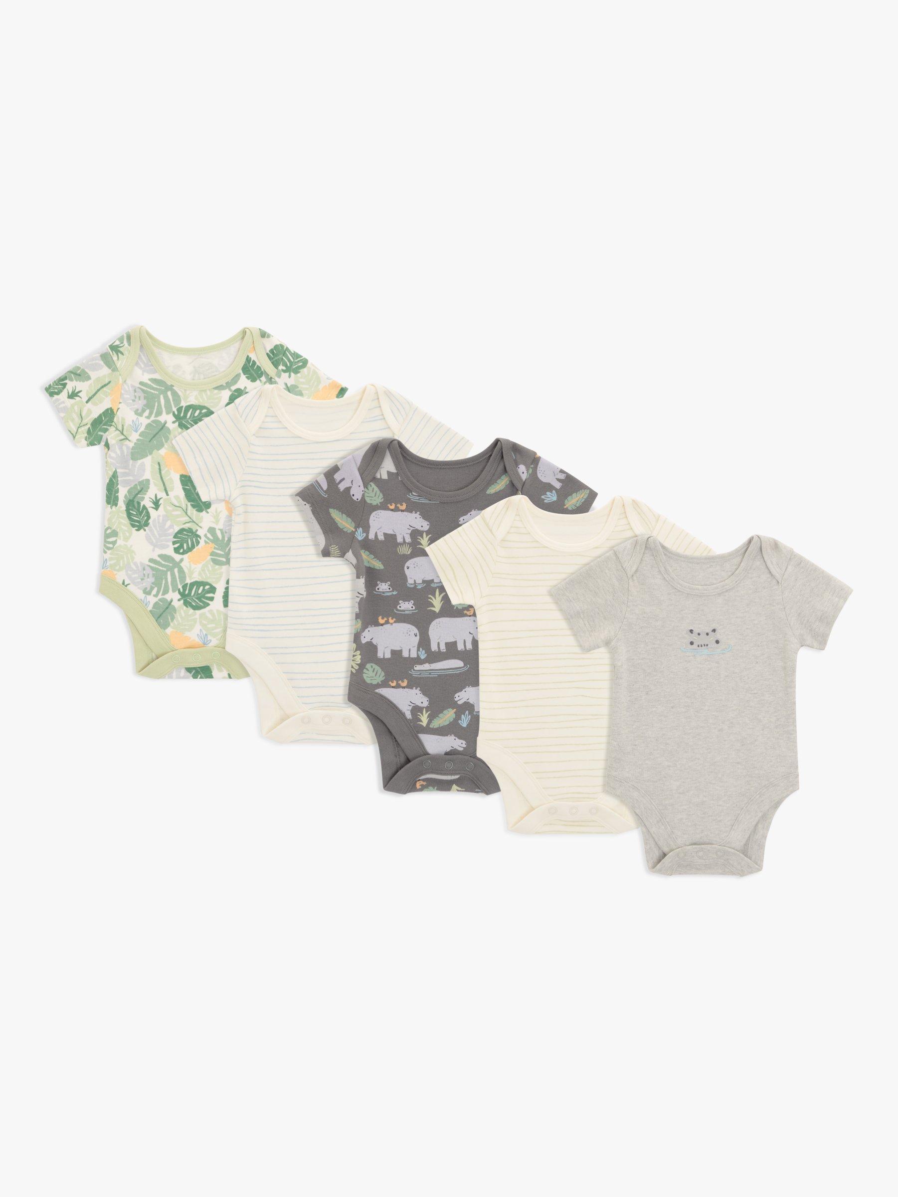 John Lewis Baby Jungle Stripe Mix Bodysuit, Pack of 5, Multi