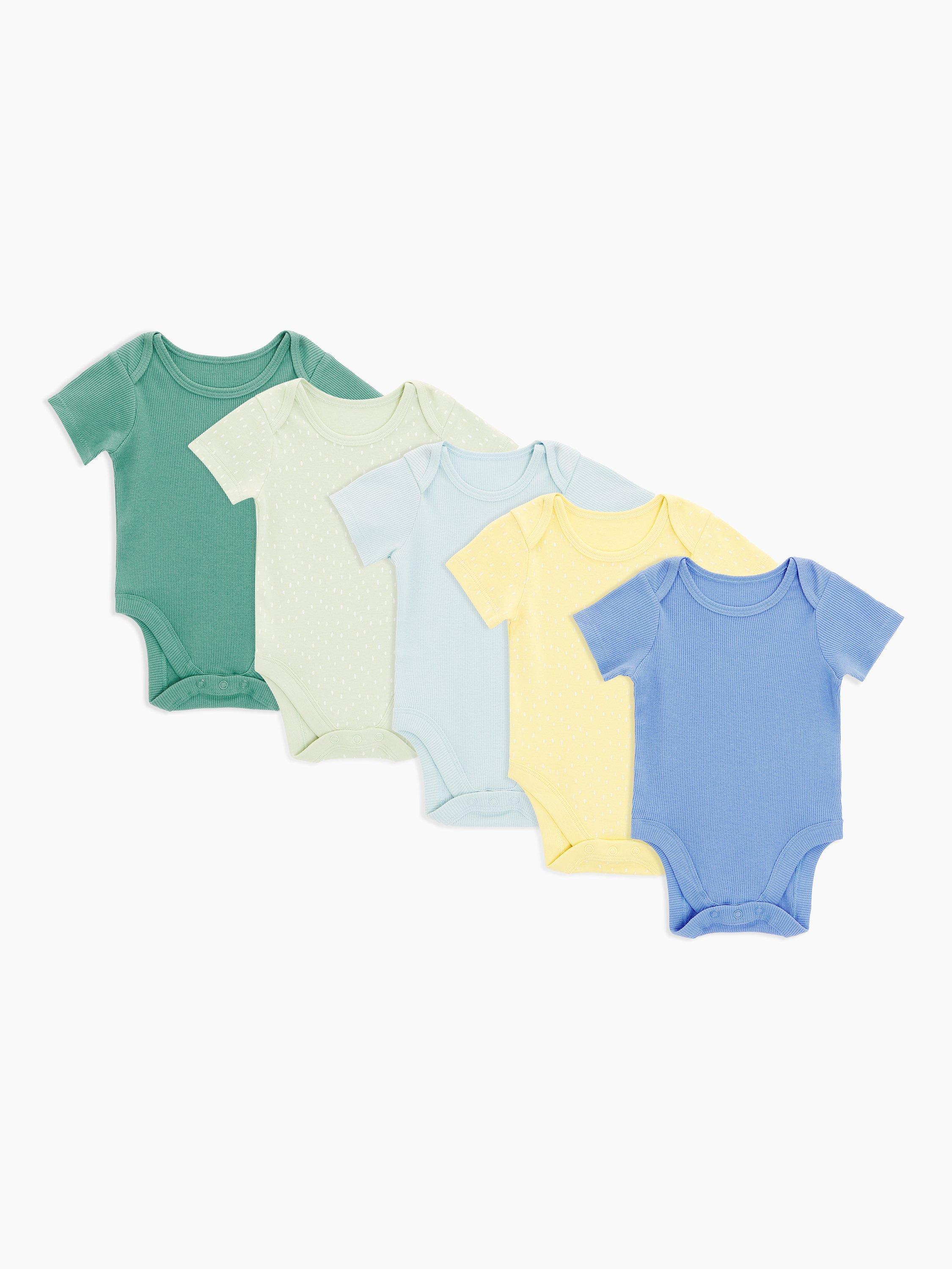 John Lewis Baby Ribbed Spot Bodysuit, Pack of 5, Multi