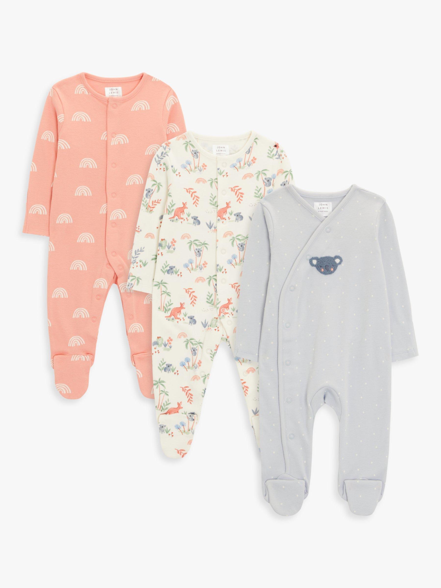 John Lewis Baby Cotton Koala Print Sleepsuit, Pack of 3, Multi