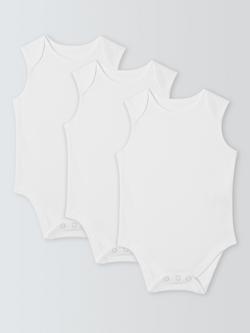 John Lewis Baby Pima Cotton Sleeveless Bodysuit, Pack of 3, White, White