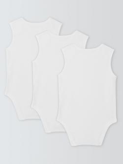 John Lewis Baby Pima Cotton Sleeveless Bodysuit, Pack of 3, White - view 2, White