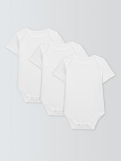 John Lewis Baby Pima Cotton Short Sleeve Bodysuit, Pack of 3, White, White