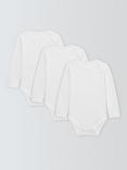 John Lewis Baby Pima Cotton Long Sleeve Bodysuit, Pack of 3, White