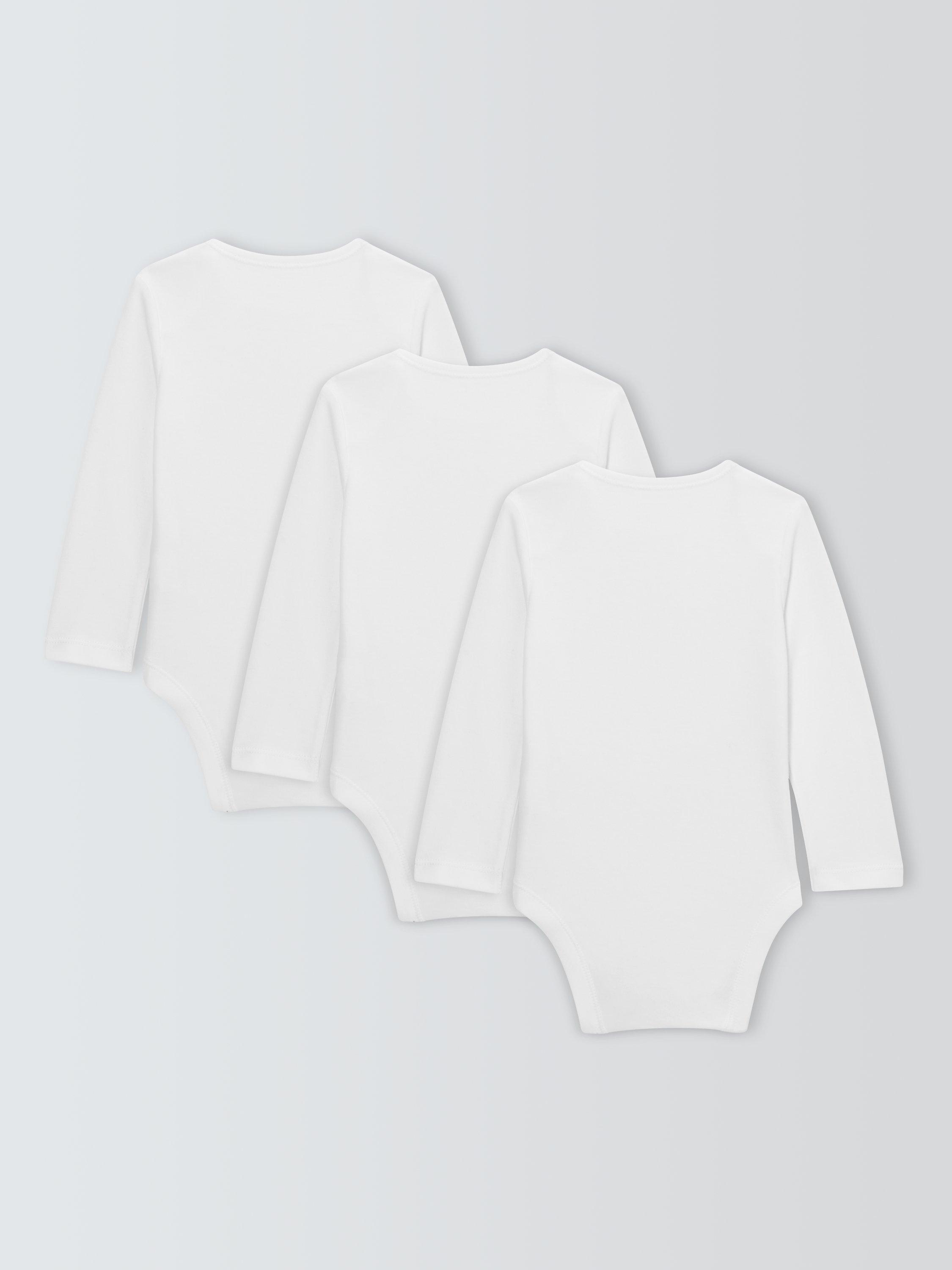 Product image 2 of 3, which shows John Lewis Baby Pima Cotton Long Sleeve Bodysuit, Pack of 3, White, 9-12 months