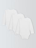 John Lewis Baby Pima Cotton Long Sleeve Bodysuit, Pack of 3, White