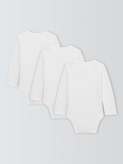 John Lewis Baby Pima Cotton Long Sleeve Bodysuit, Pack of 3, White - view 2, White