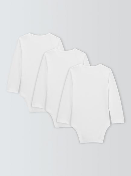 John Lewis Baby Pima Cotton Long Sleeve Bodysuit, Pack of 3, White - view 2, White
