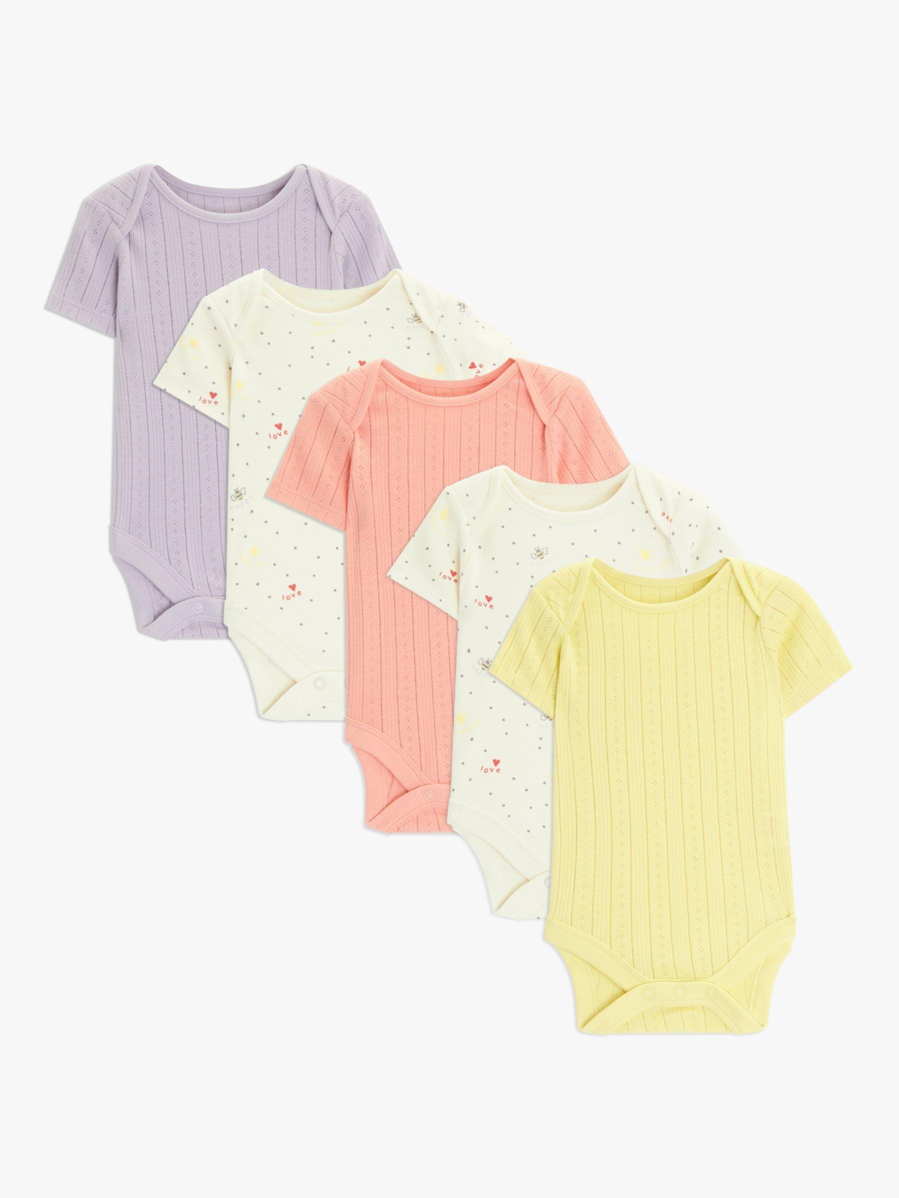 John Lewis Baby Bees Bodysuit, Pack of 5, Multi