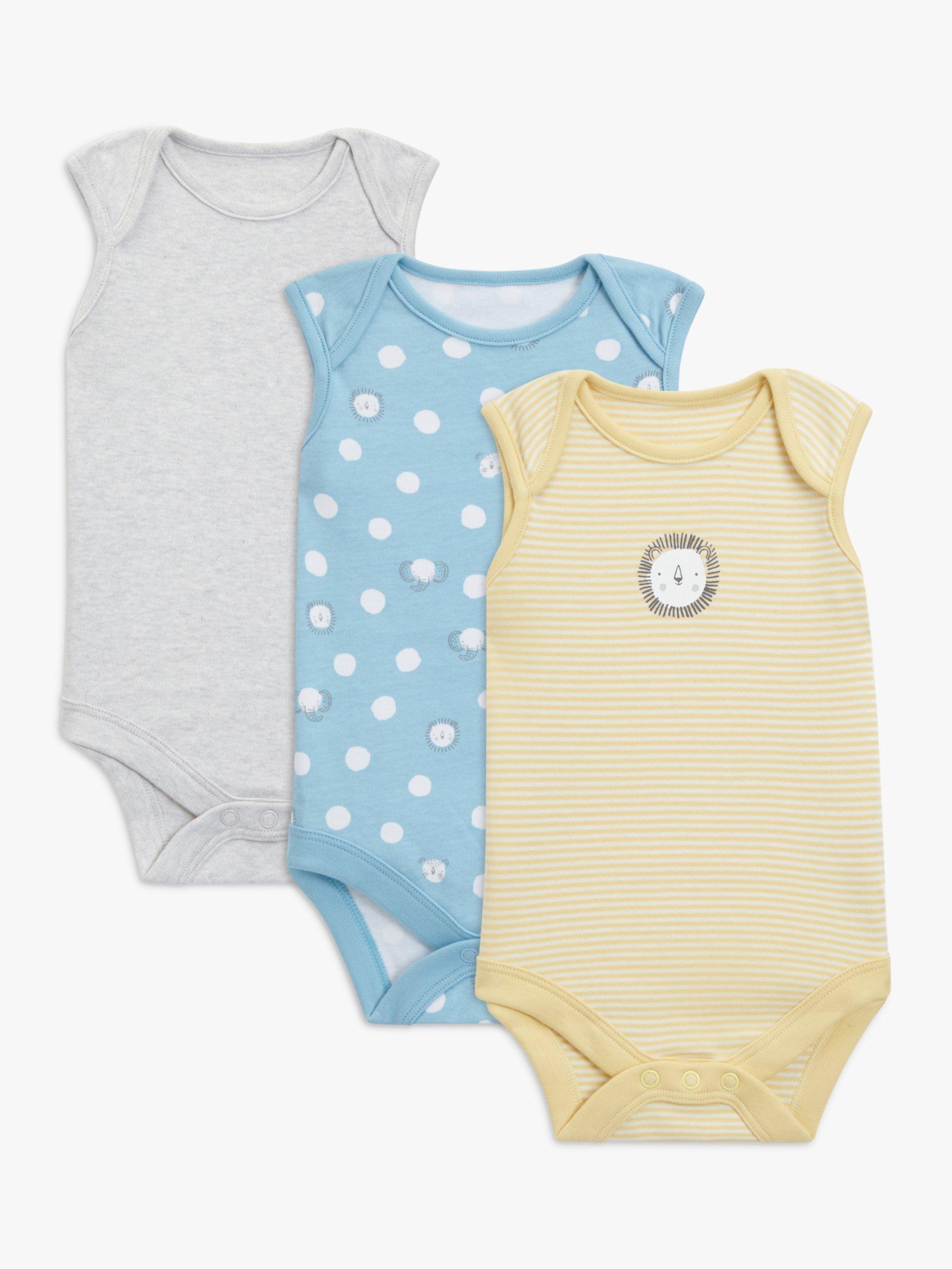 John Lewis Baby Safari Animal Short Sleeve Bodysuits, Pack of 3, Multi