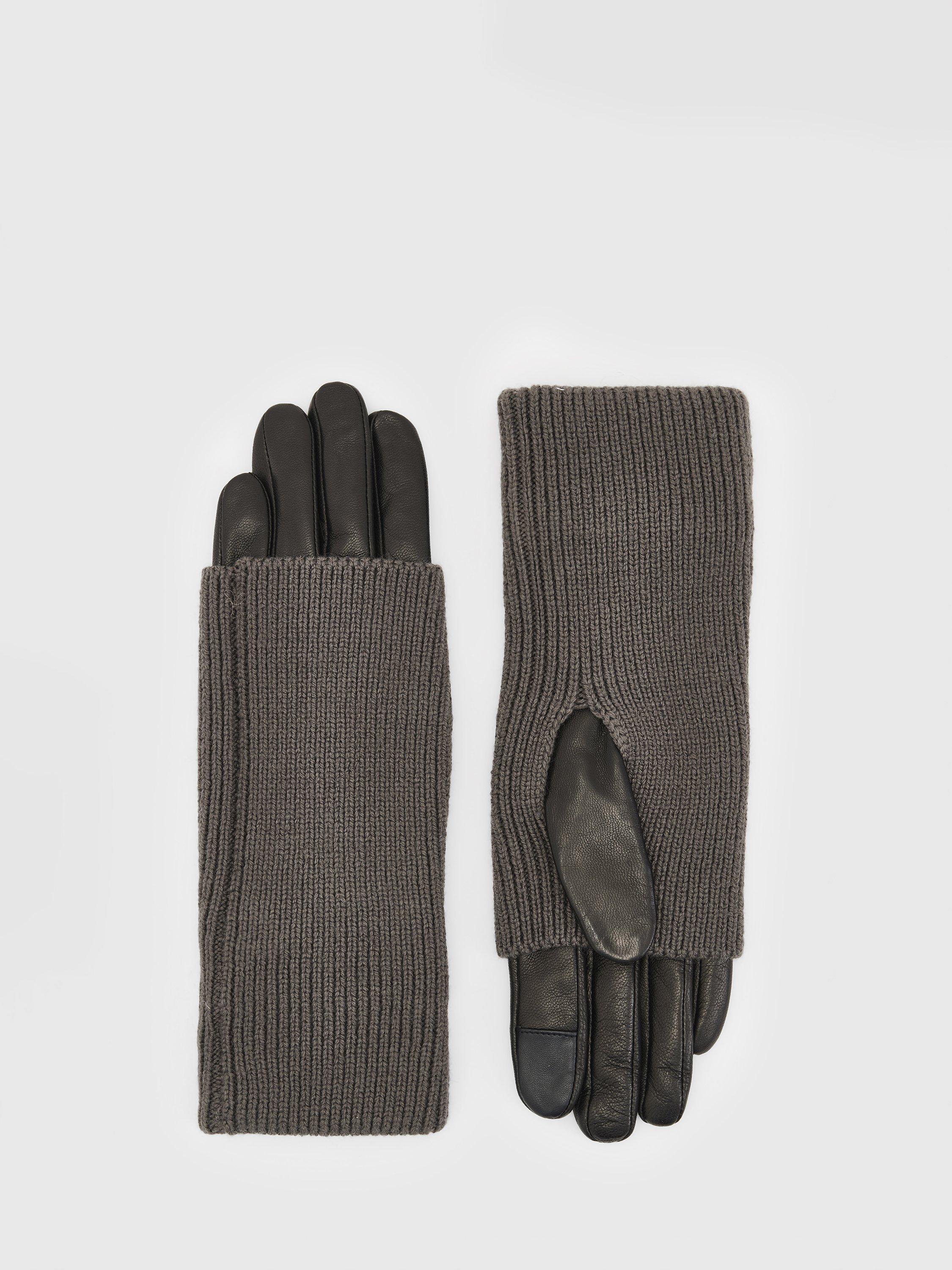 Product image 1 of 4, which shows AllSaints Zoya Leather Gloves, Charcoal Grey, XS