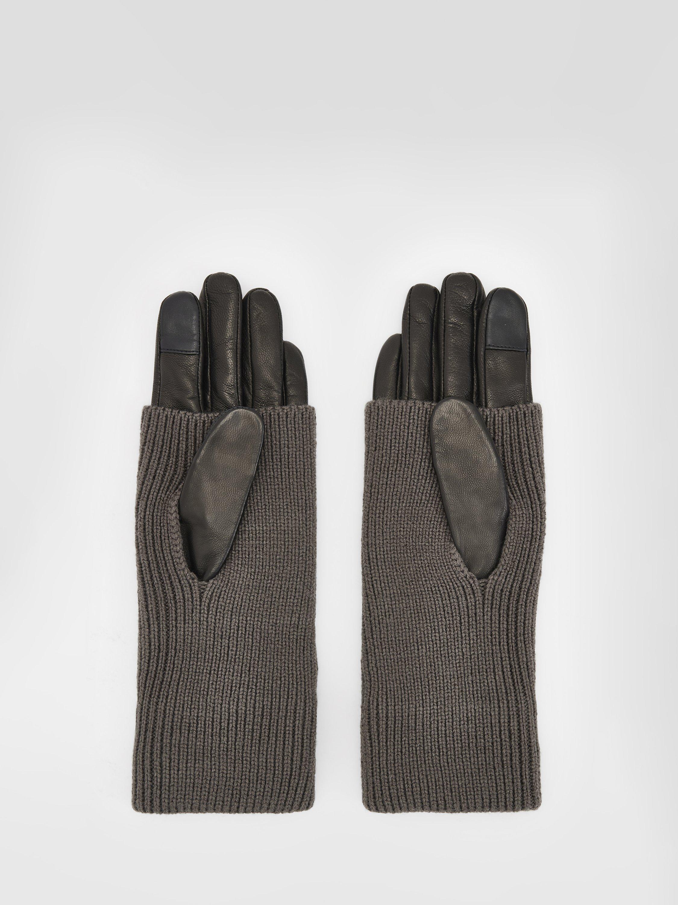 Product image 4 of 4, which shows AllSaints Zoya Leather Gloves, Charcoal Grey, XS