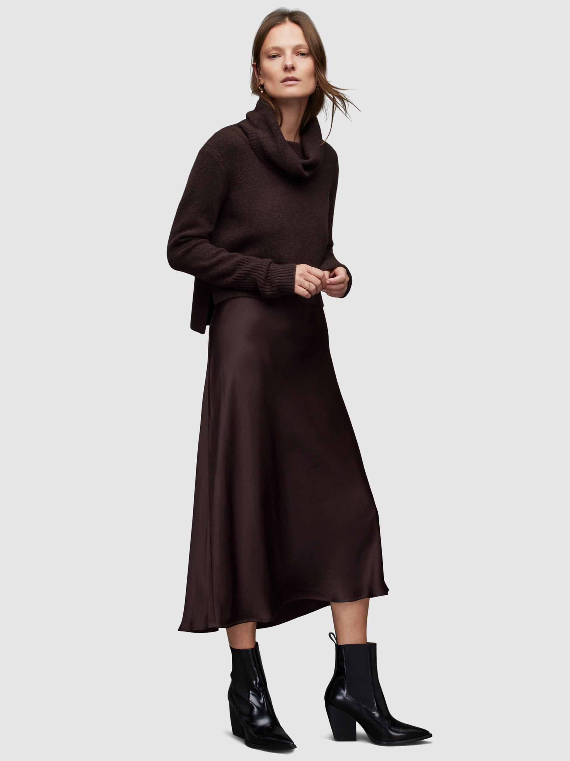 AllSaints Tierny 2-in-1 Roll Neck Slip Dress, Deep Purple