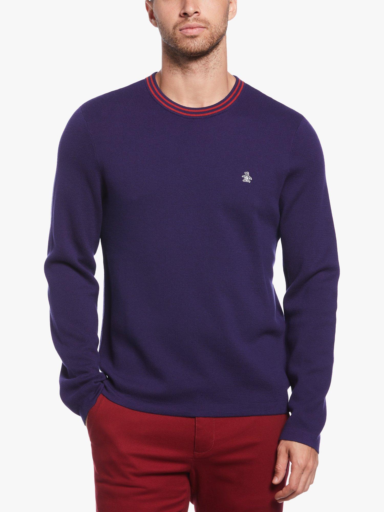 Original Penguin Tipped Collar Crew Neck Cotton Jumper, Rhodonite