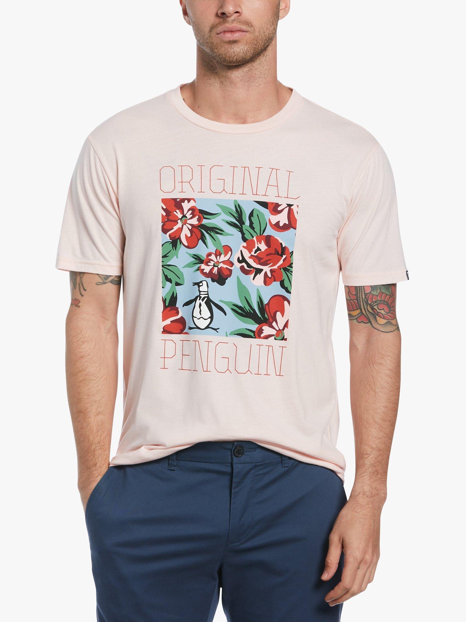 Original Penguin Block Floral Print Organic Cotton Jersey T-Shirt, Veiled Rose