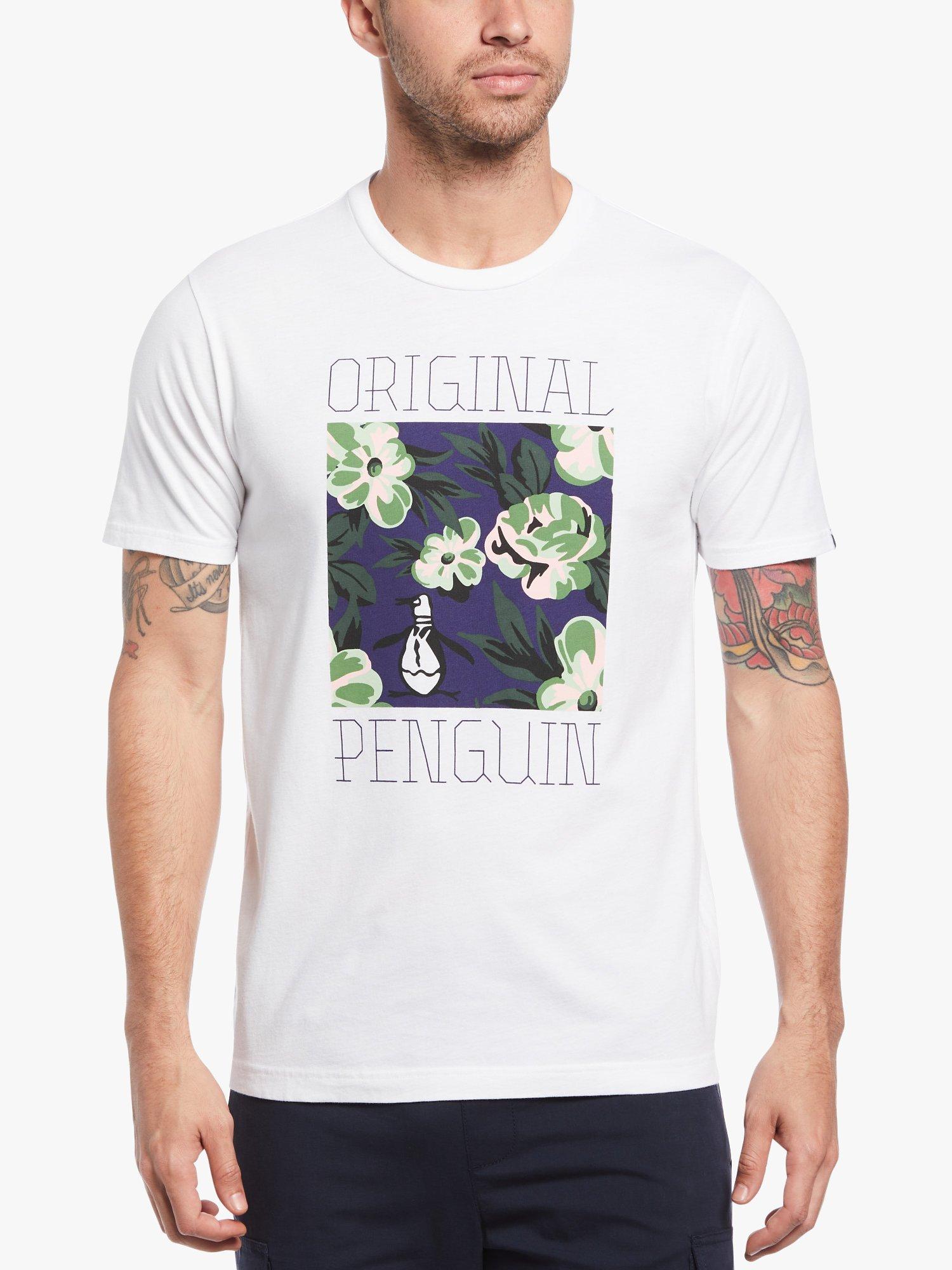 Original Penguin Block Floral Print Organic Cotton Jersey T-Shirt, Bright White