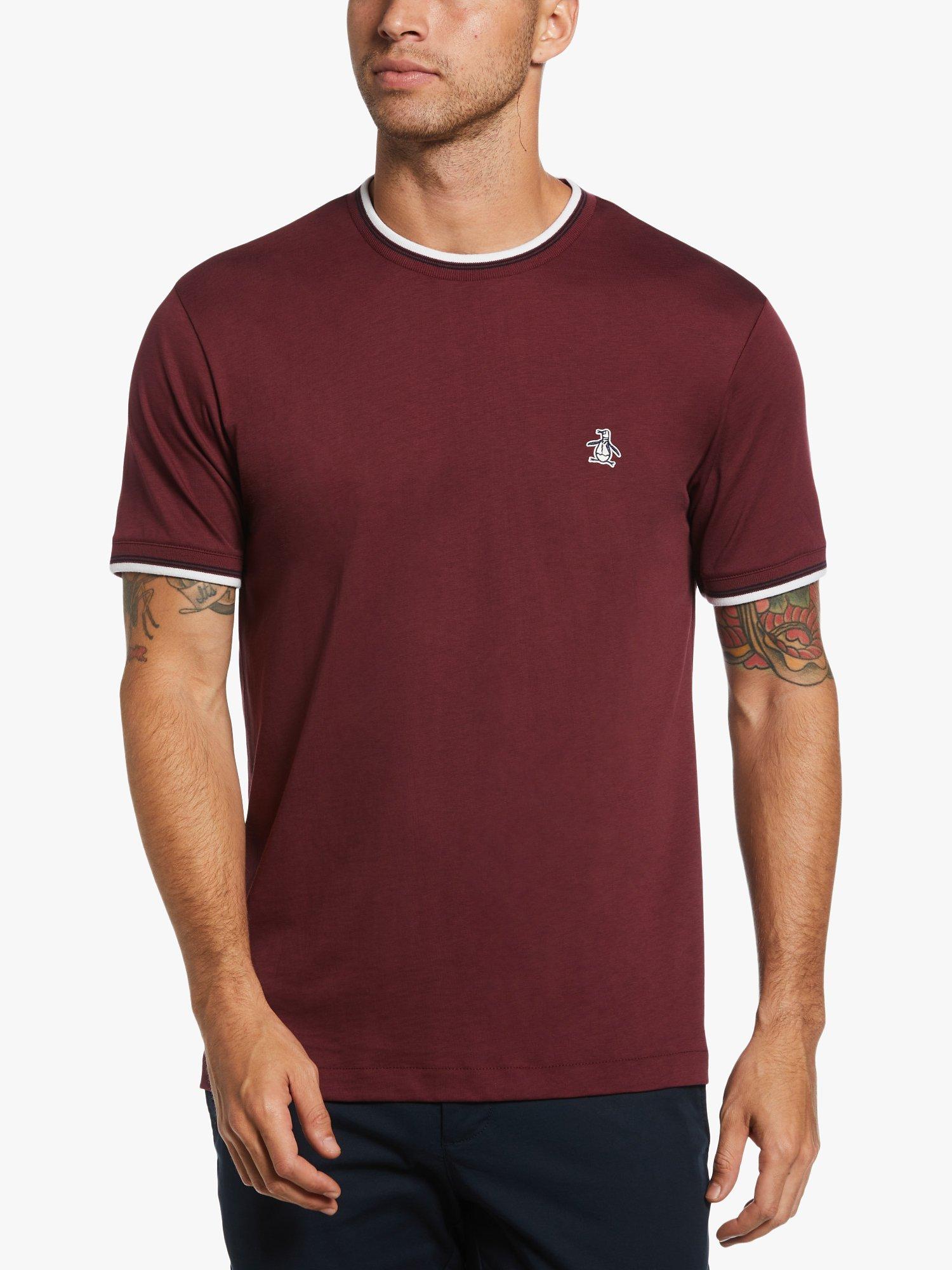 Original Penguin Ringer Organic Cotton Crew Neck T-Shirt, Tawny Port