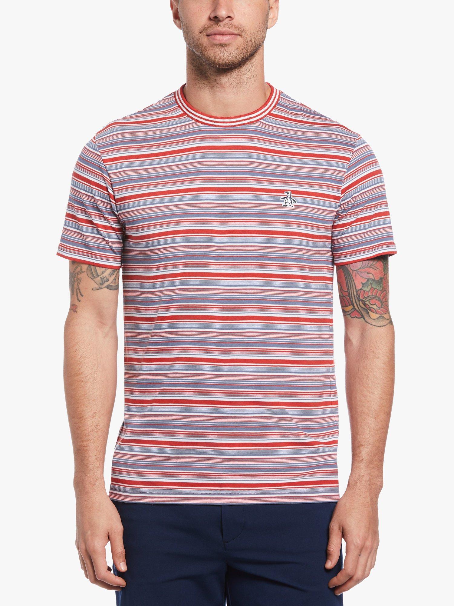 Original Penguin Striped Organic Cotton Jersey T-Shirt, Lava Falls