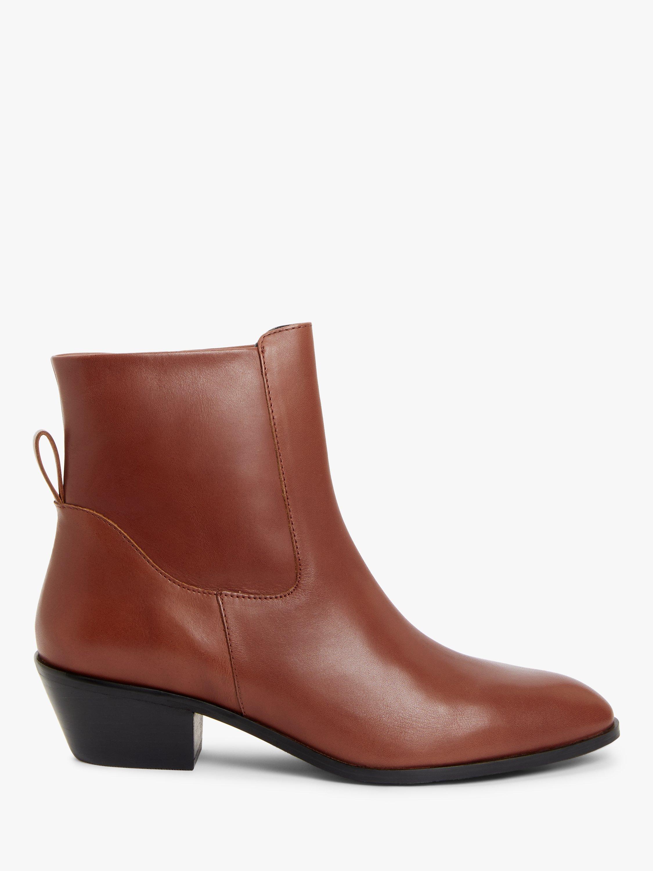 John Lewis Potter Leather Western Boots, Rust, 7