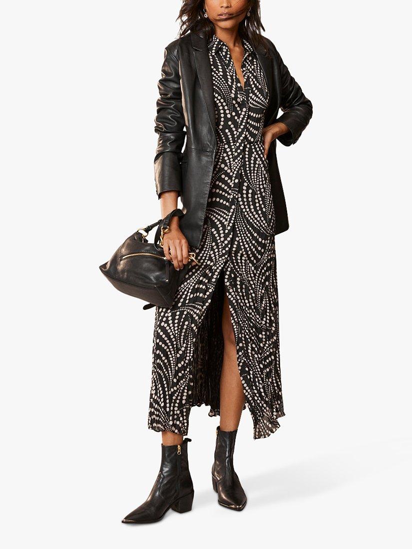 Mint Velvet Fitted Leather Blazer, Black