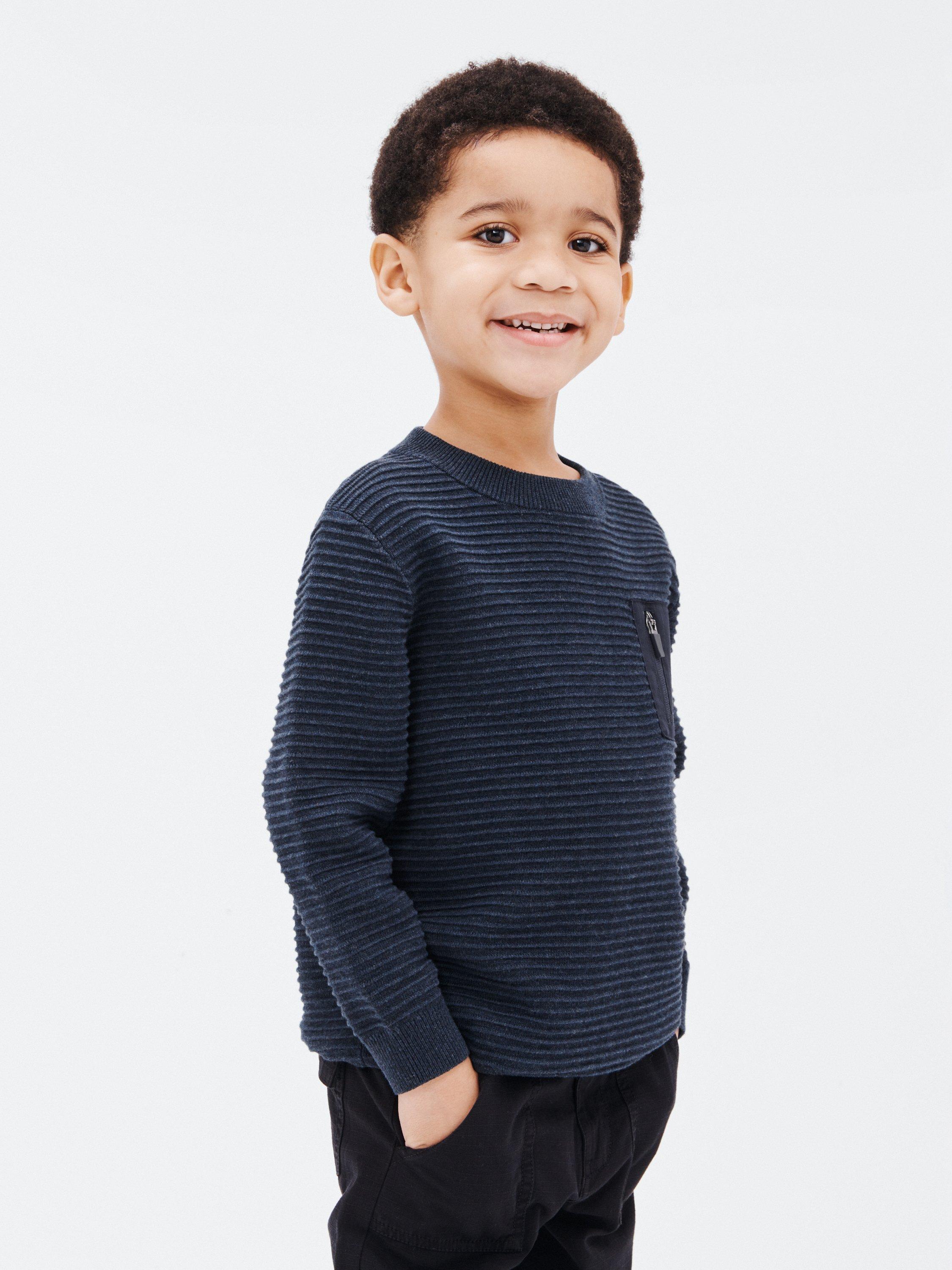John Lewis Kids' Ottoman Stitch Pocket Jumper, Blue