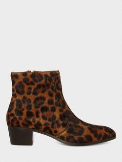 Hobbs Shona Leather Ankle Boots, Tan, Tan Leopard