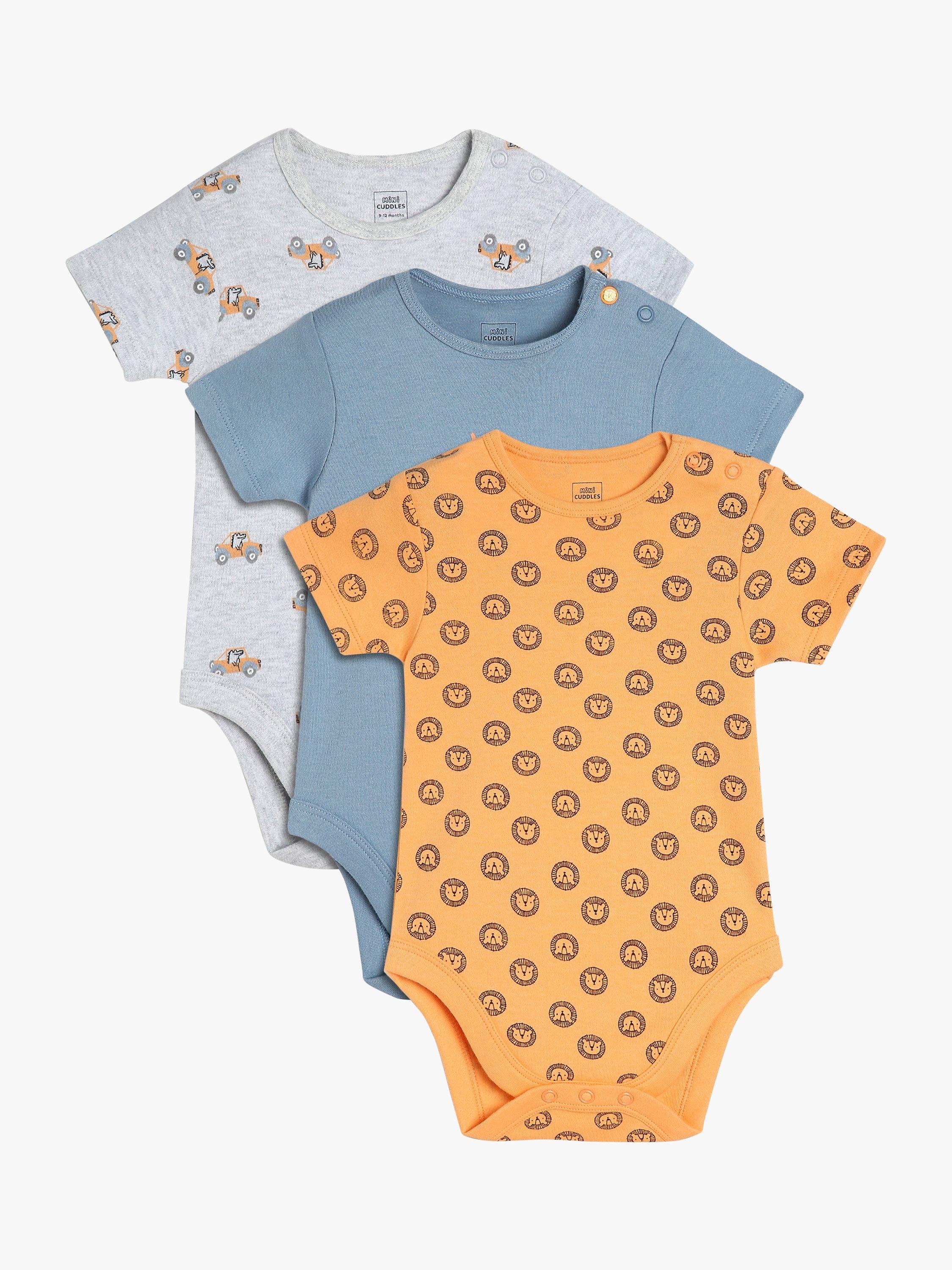 Mini Cuddles Baby Little One Bodysuit, Pack of 3, Blue/Grey/Orange