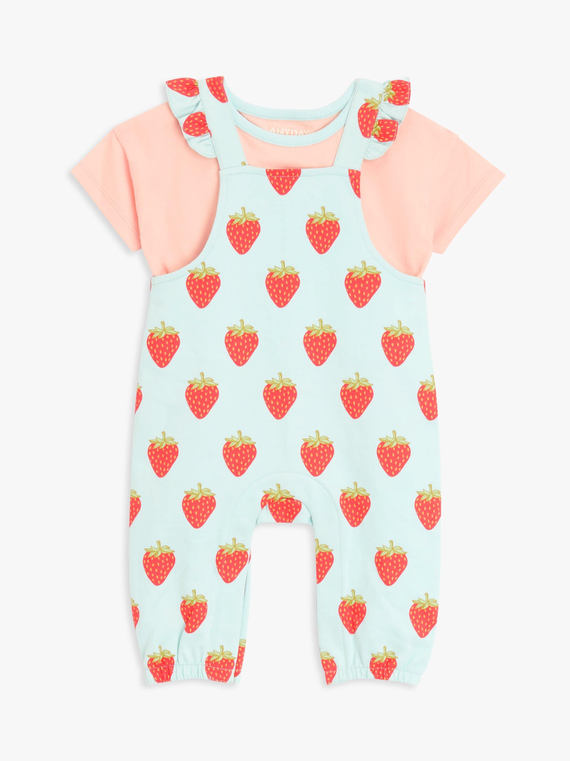 John Lewis ANYDAY Baby Cotton Strawberry Dungarees & T-Shirt Set