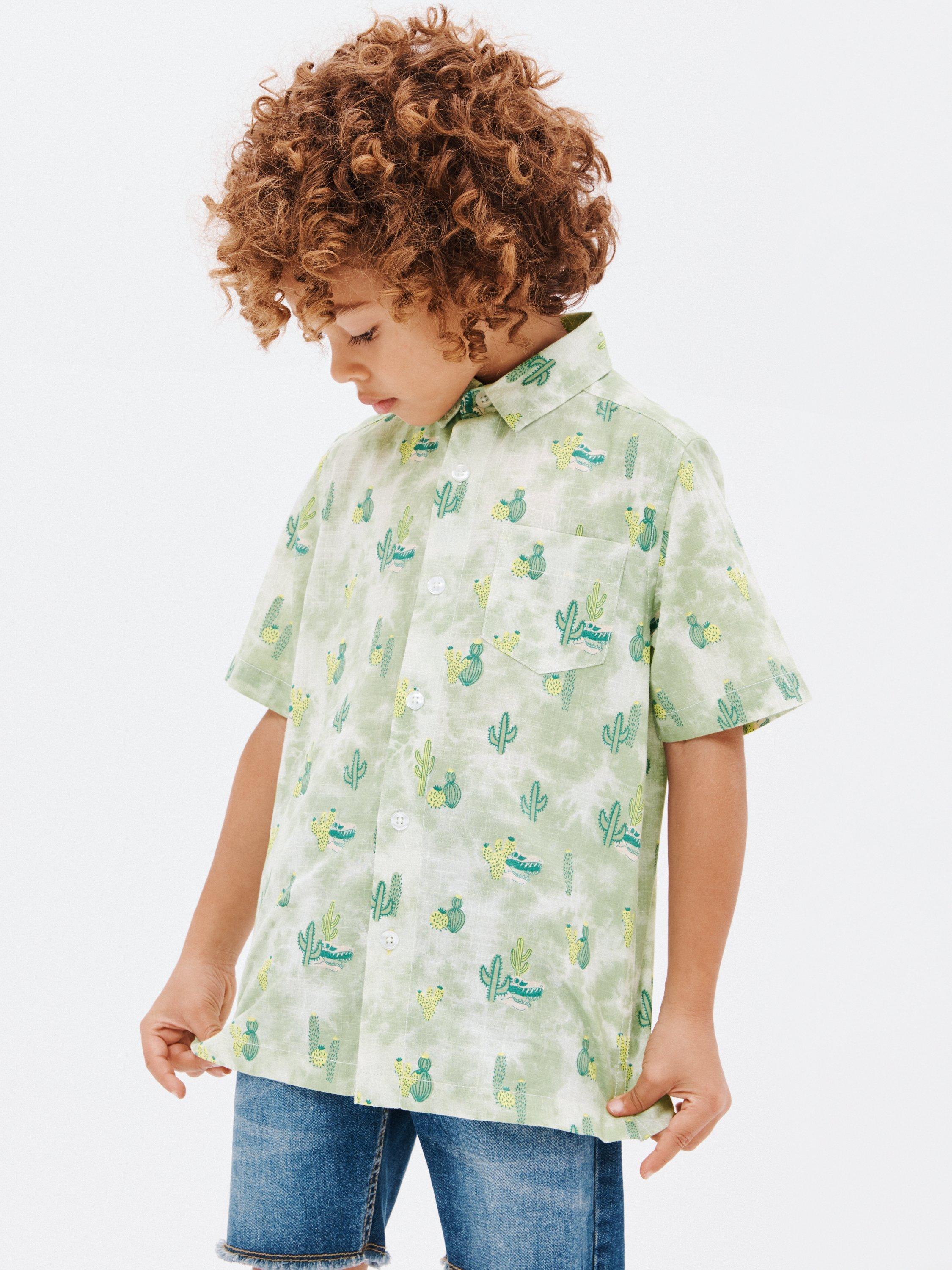 John Lewis Kids' Cactus Short Sleeve Shirt, Green
