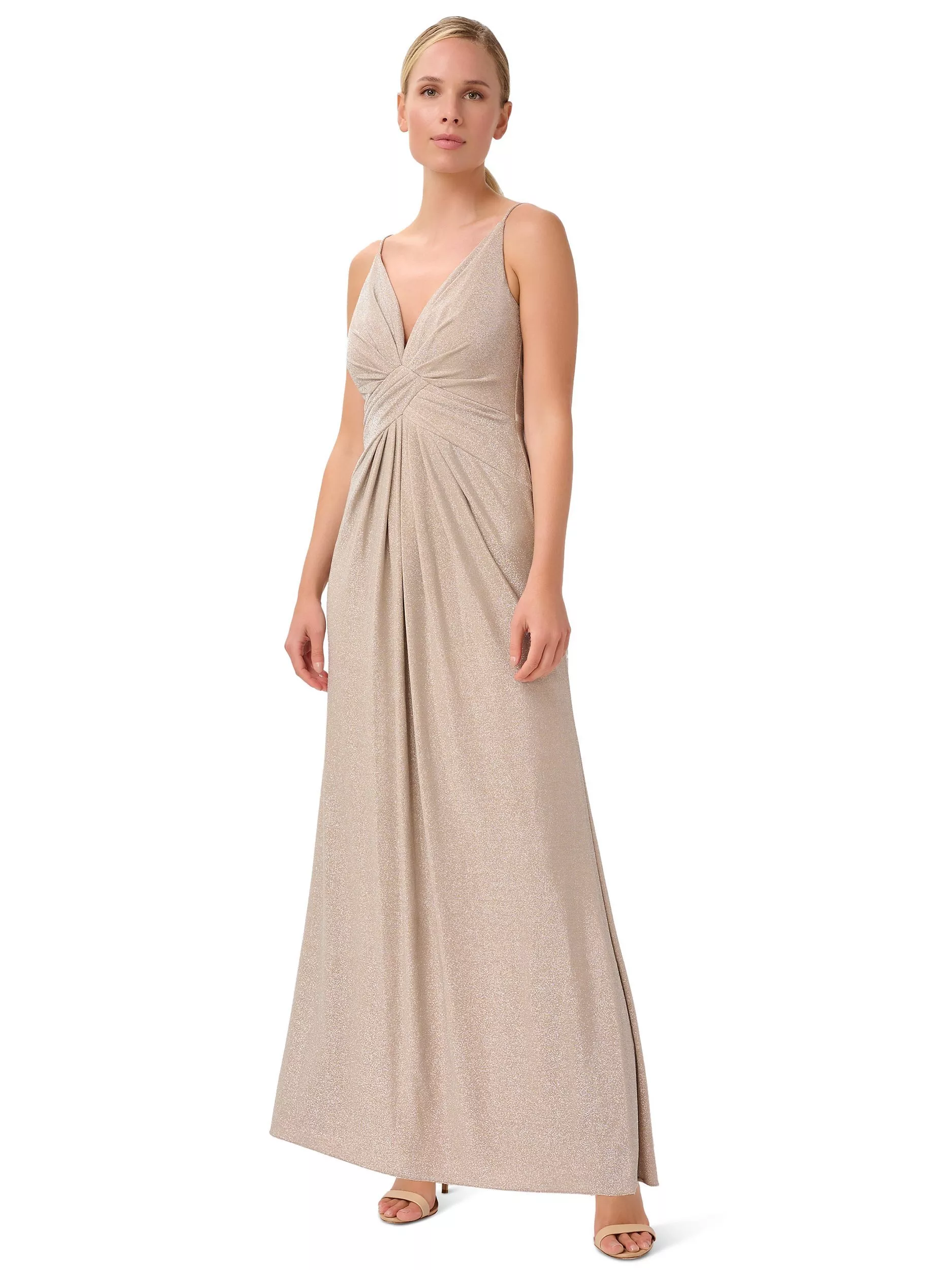 Adrianna Papell Metallic Jersey Maxi Dress Champagne