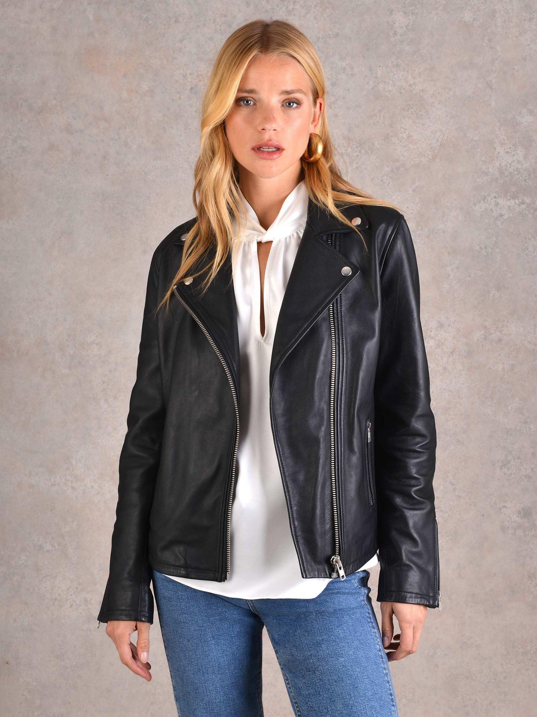 Product image 2 of 6, which shows Ro&Zo Leather Biker Jacket, Black, 6